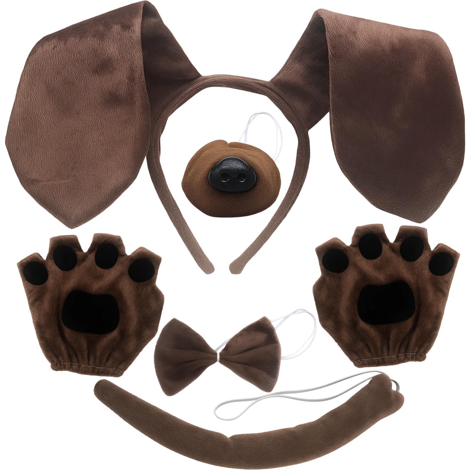5-Piece Dog Man Costume Set, Dog Costume for Adults Brown Tutu and Slinky D0g Cos-tume with Ears Headband, Gloves