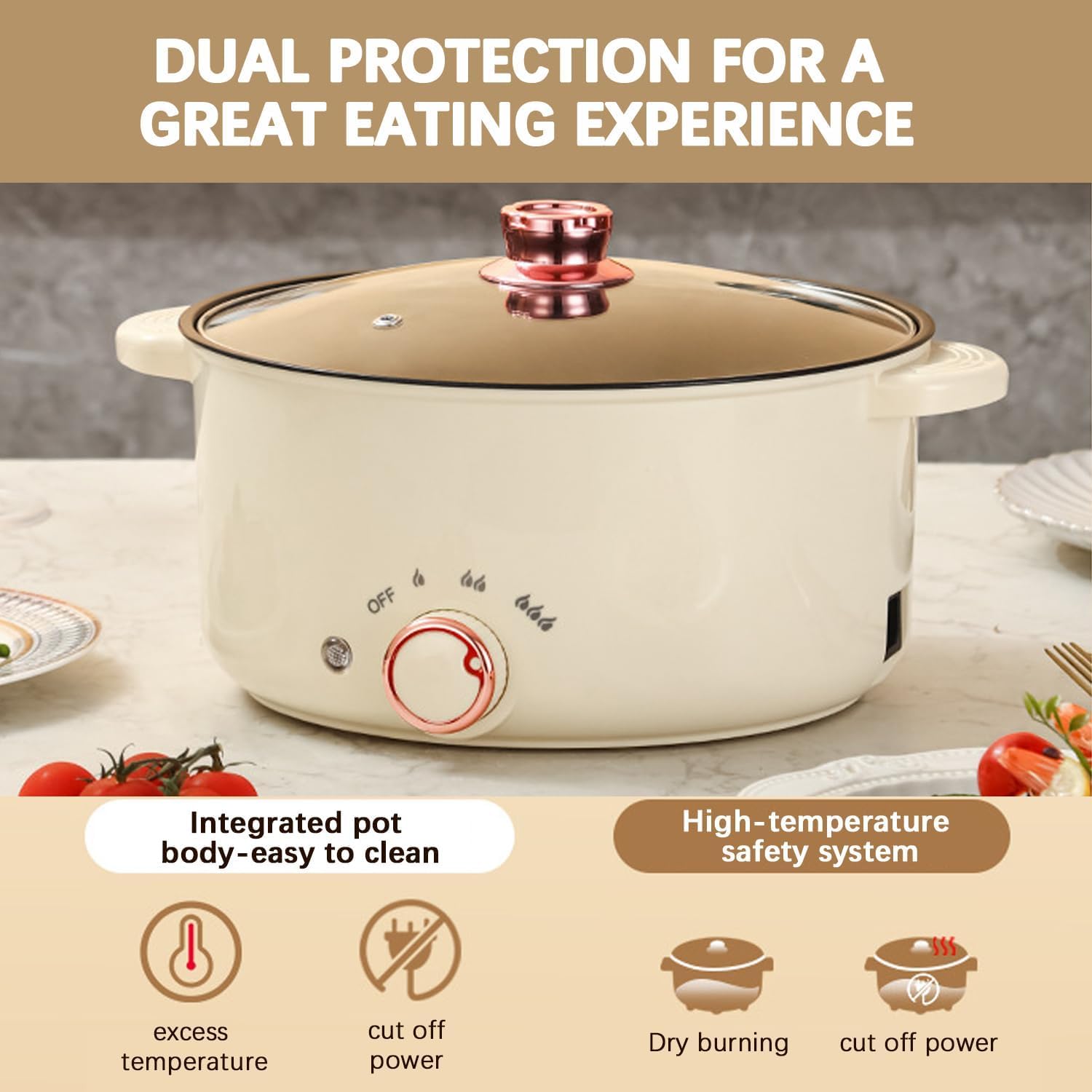 Hot Pot électrique de 3,5 L, Casserole électrique avec séparateur 1000W, Trois réglages de puissance Antiadhésif Poêle polyvalente Soupière rapide pour frire Ramen Fondue Soupe