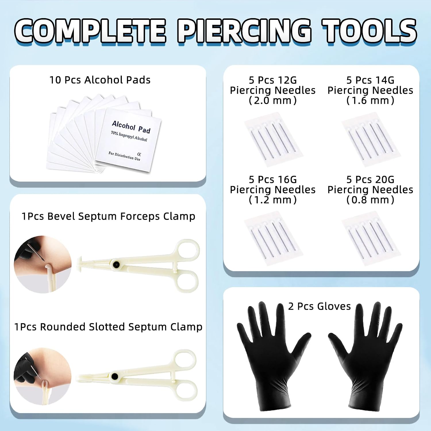 A-minusone 99 PCS Body Piercing Kit Stainless Steel Piercing Jewelry 12G 14G 16G 20G Piercing Needles Tools for Nose Cartilage Tragus Septum Lip Belly Button Eyebrow Piercing Jewelry Clamps