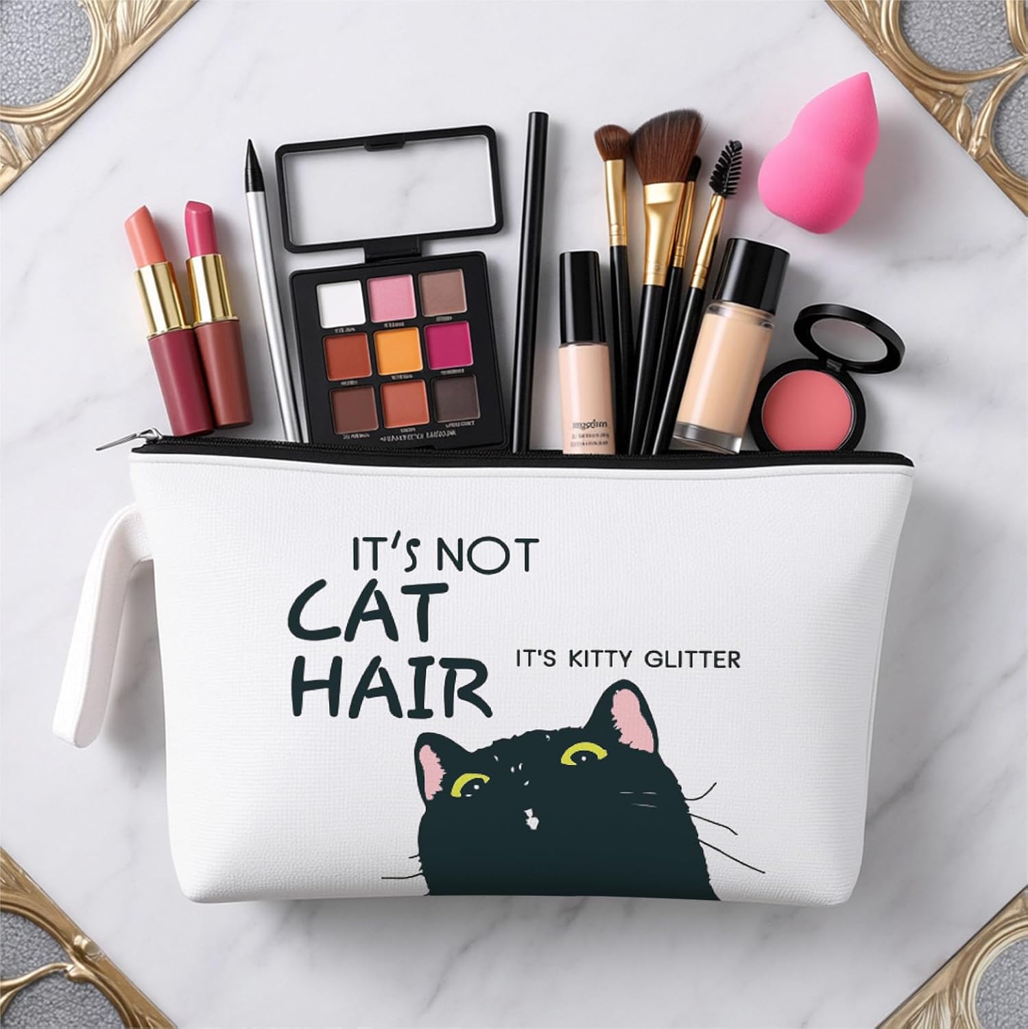 Funny Black Cat Makeup Bag - Preppy Canvas Makeup Bag, Black Cat Themed Lover Gifts for Girls Women Mom, Cosmetic Travel Bags for Women - Image 5