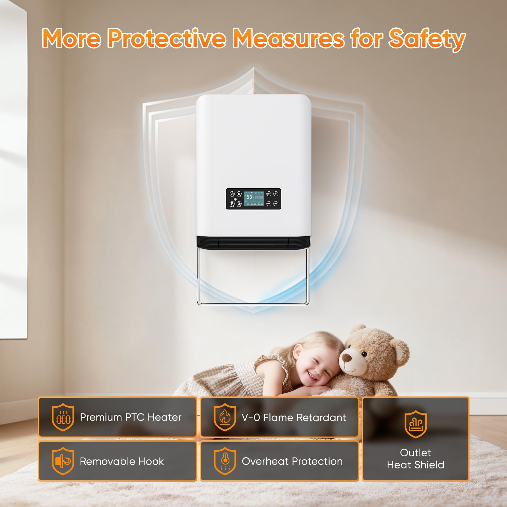 Calentador de pared, calefactores eléctricos PTC para uso en interiores, control remoto, termostato ajustable, calentador de fácil montaje para recámara, hogar, oficina, cochera, 1500 W