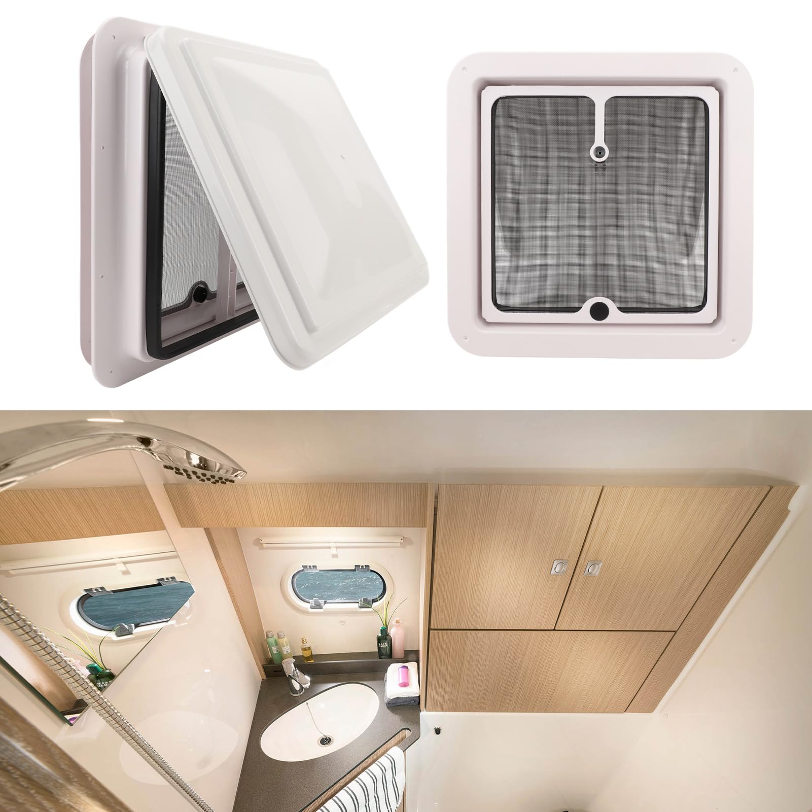 Fockety Presa d'Aria Tetto per Non Elettrica 14, Copertura Universale Tetto per con Coperchio Bianco, Lucernario Manuale con Botola di Ventilazione Tetto(Bianco)