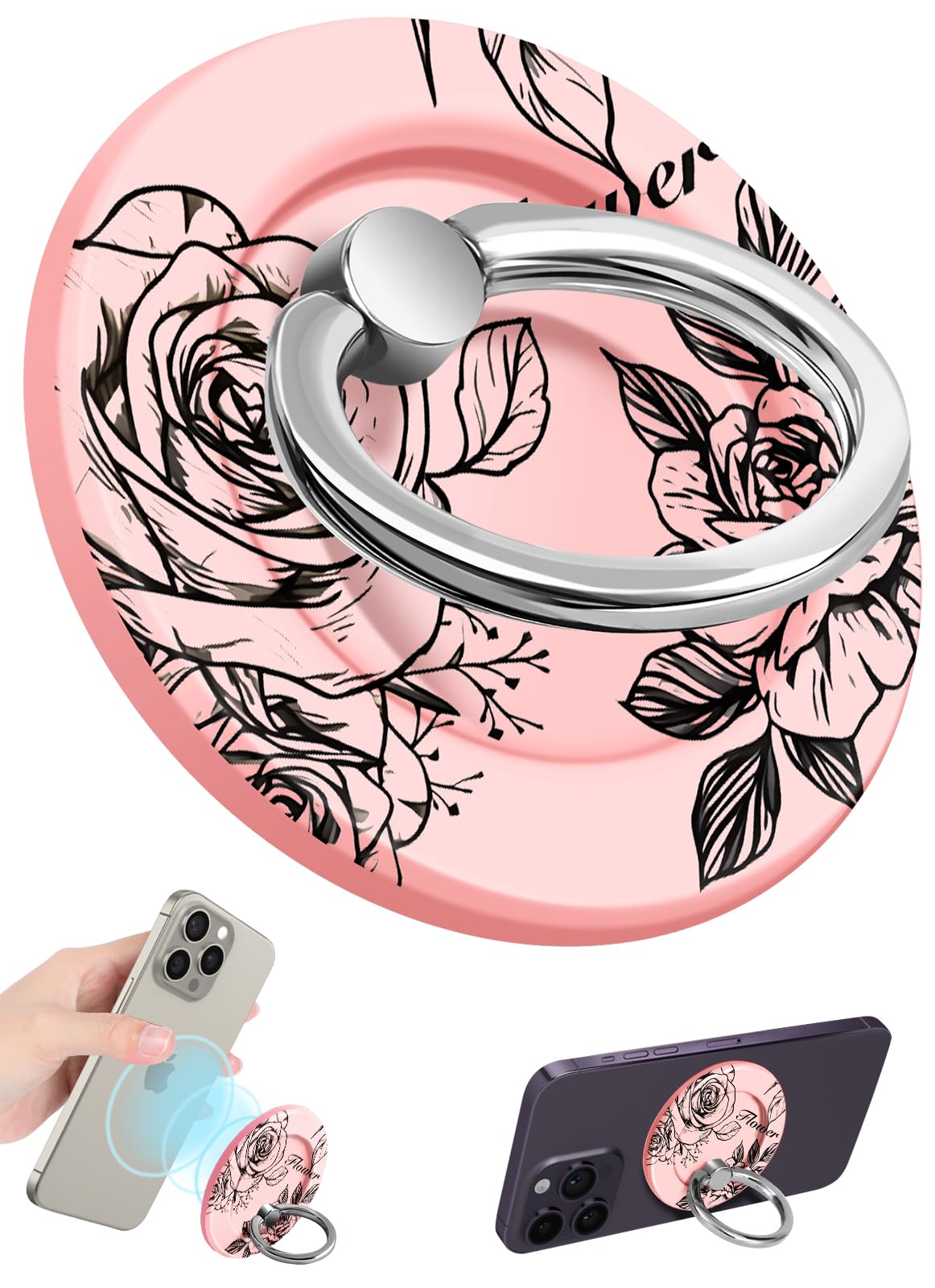 LISEVO Phone Ring Holder Compatible with MagSafe - Magnetic Phone Grip for Women Cute Removable Finger Ring Grip Adjustable Stand Accessories for