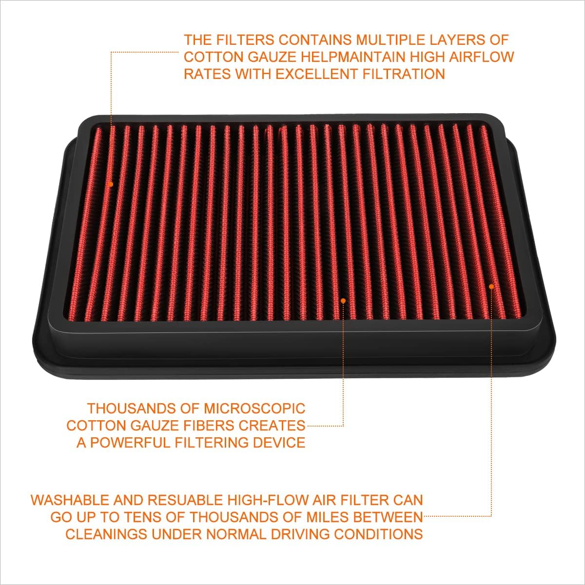 Red Reusable&Washable High Flow Drop-in Air Filter Compatible with 92-02 Toyota Corolla/Mazda Millenia