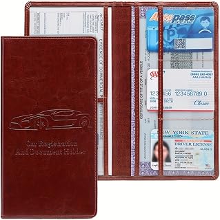 Car Registration & Insurance Card Holder with Magnetic Shut, Vehicle Glove Box Car Organizer - For Documents, Cards, License(Brown)