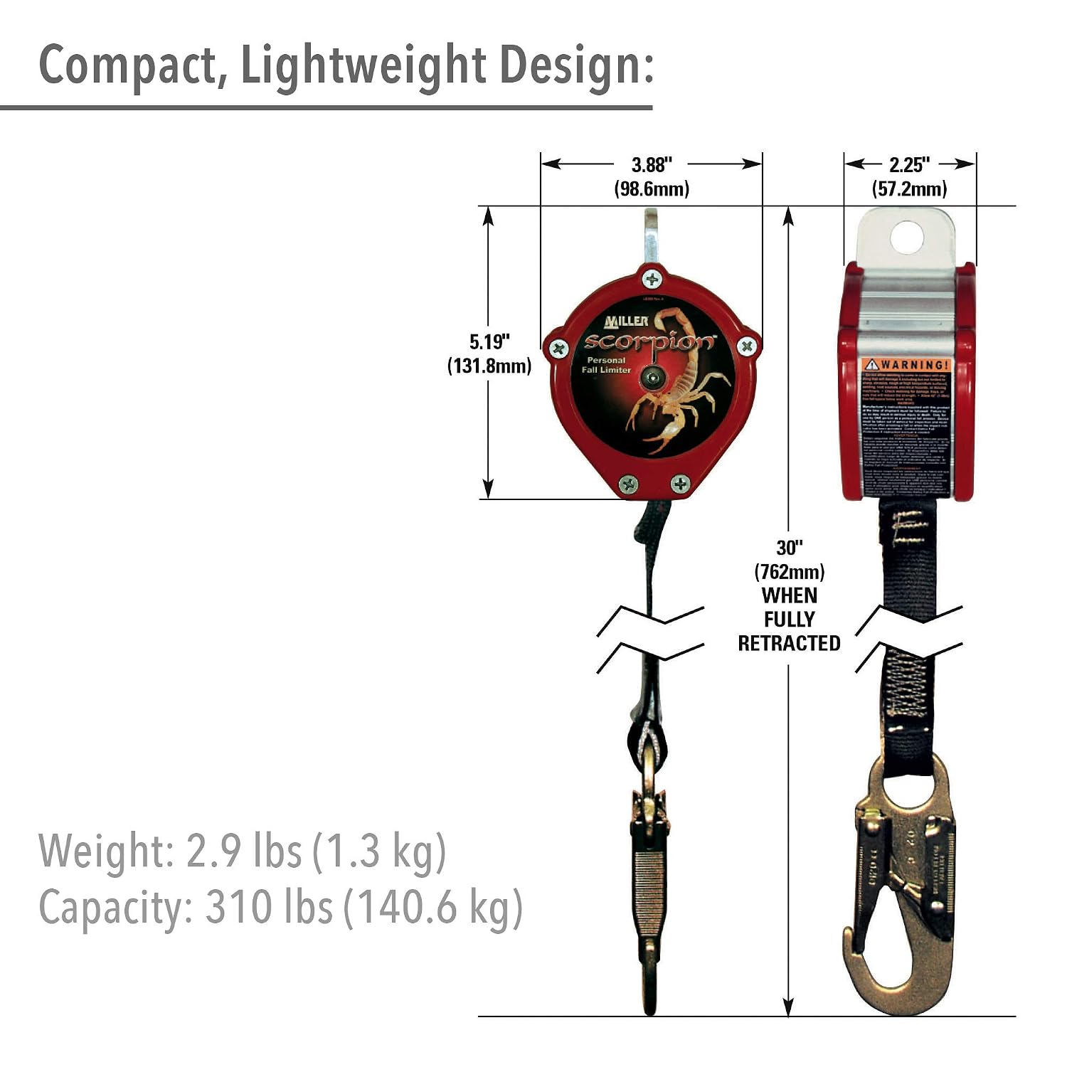 Black Friday - 70% OFF Miller Scorpion 9-Foot Personal Fall Limiter with Twist-Lock Carabiner/Swivel Shackle and Locking Snap Hook, 310 lb. Capacity (PFL-4-Z7/9FT)