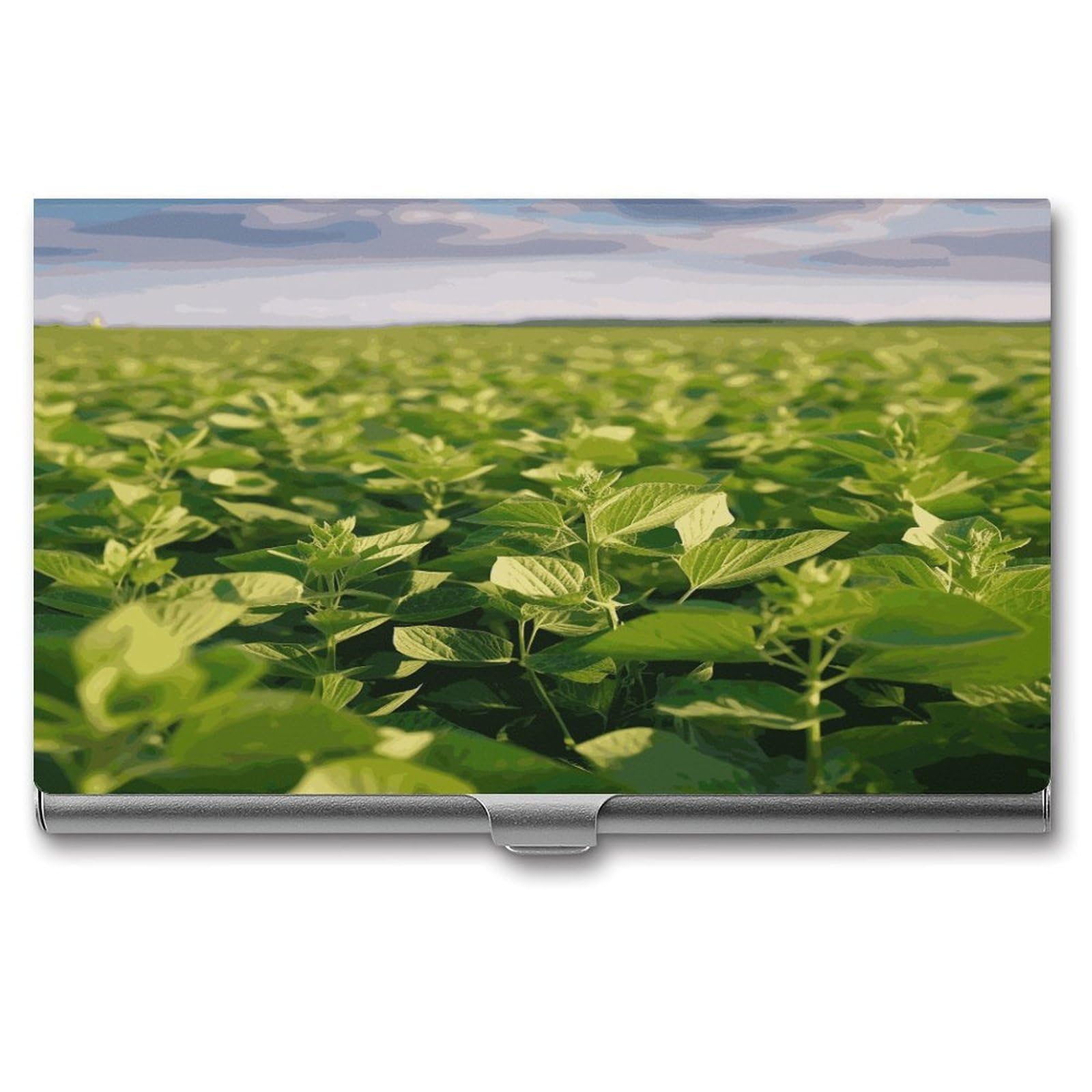 LDGSUPH Soybean Field Business Card Holder Fashion Slim Name Card Holder Minimalist Design Case Metal Card Carrier Personalized Business Card Case with Flip for Men Women