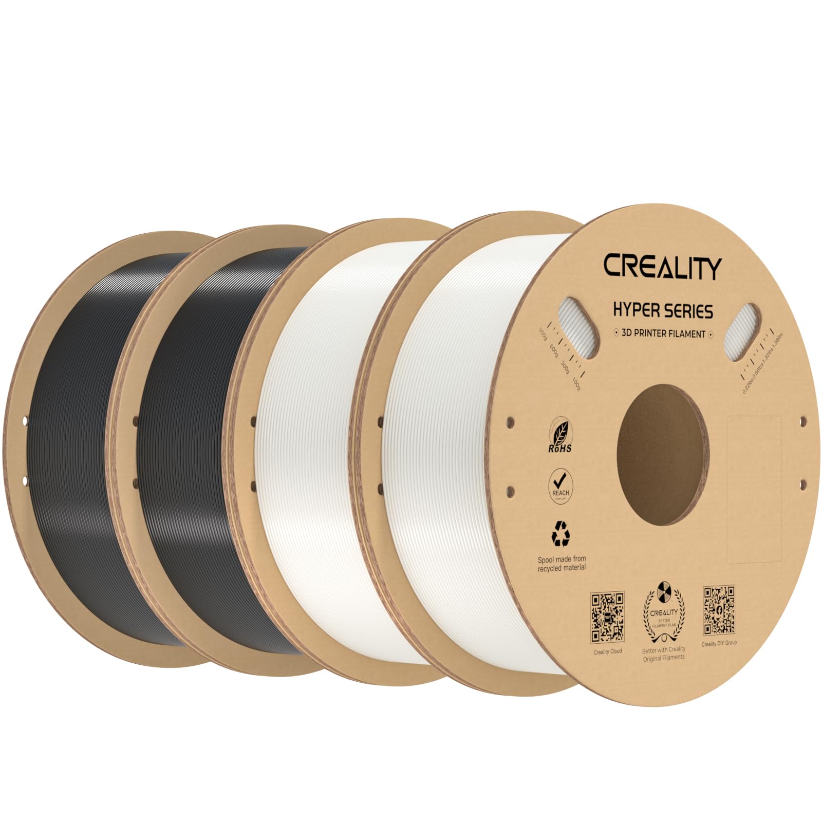 Creality Hyper PETG Filament 1.75mm, Black &amp; White, 4-Pack, 4KG