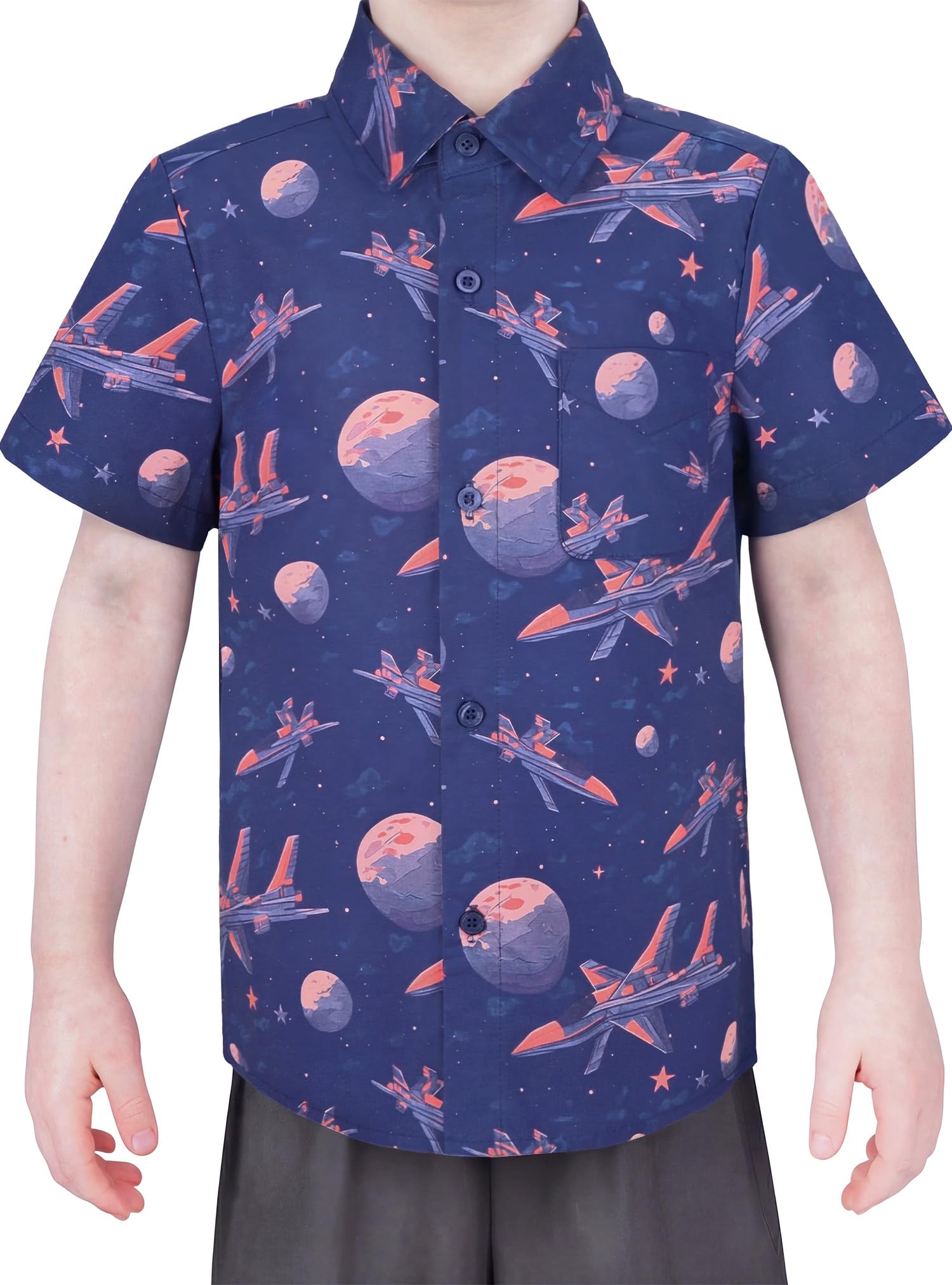 Boys Hawaiian Button Down Shirt, Pure Combed Cotton Short Sleeve Size 3-15Y