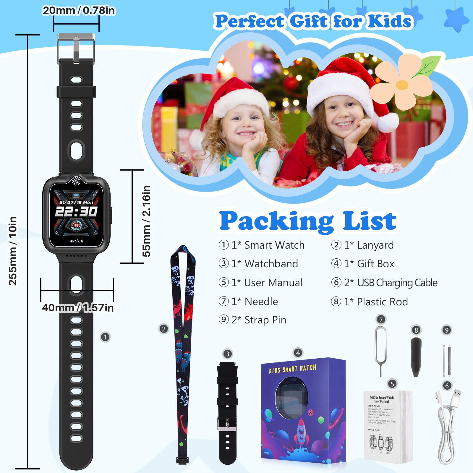 ele ELEOPTION 4G GPS dziecięcy smartwatch z telefonem, wodoszczelny, Smart Watch dla chłopców i dziewczynek, 2-drożne połączenia, rozmowy głosowe i wideo, aparat, SOS, odtwarzacz muzyczny i wideo,