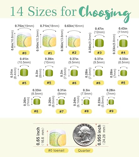 Miniatura 5 de Morily Uñas cortas cuadradas a presión, 28 uñas postizas verdes con diseño de kiwi y limón, uñas brillantes para mujeres, kit de uñas acrílicas de