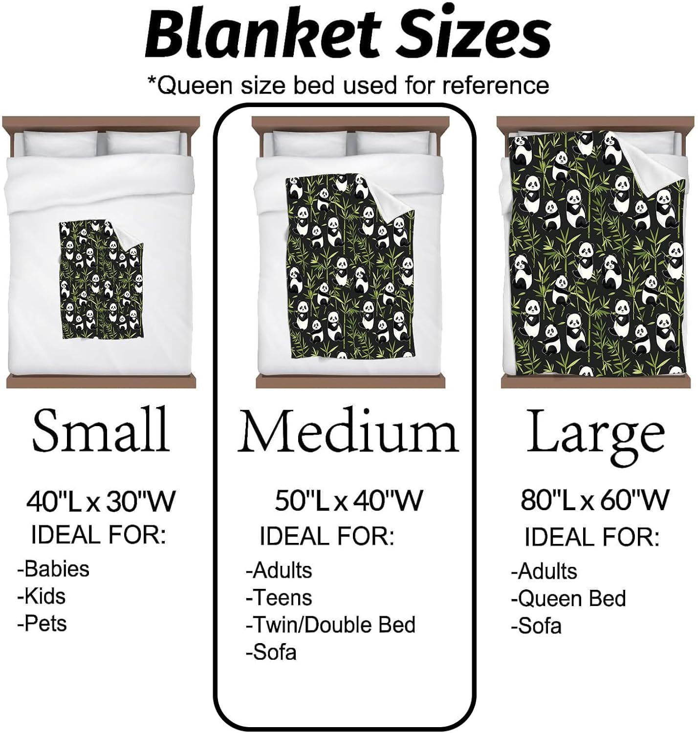Adorable Panda Blanket with Bamboo on Black Background Throw Blankets Lightweight Flannel Throws for Camping Couch Chair Office Bed Home Decor Gifts for Adults,60x50inch