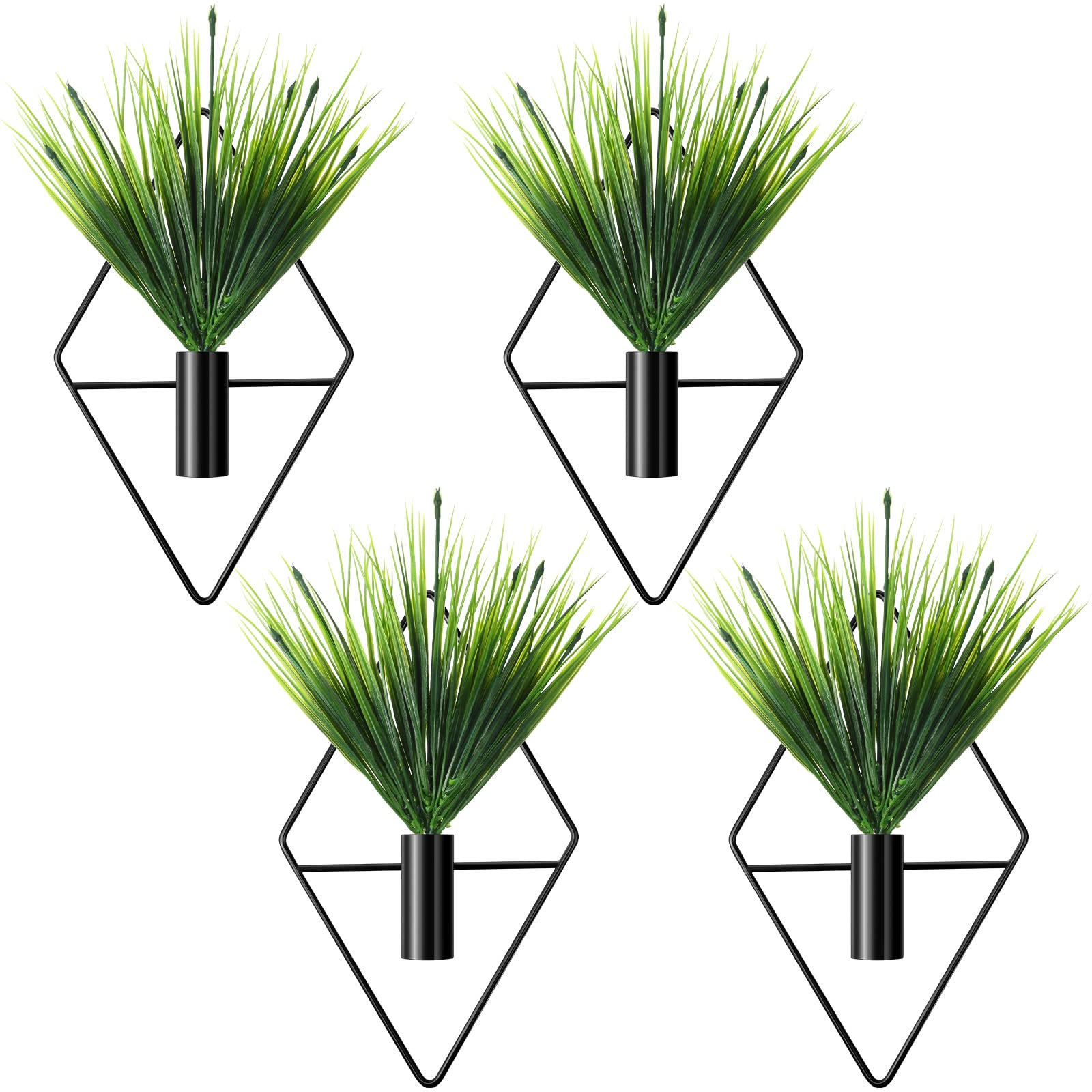 Photo 1 of 4 Pcs Plant Wall Decor Diamond Shape Hanging Planters with Artificial Plants Geometric Wall Decor Metal Hanging Vase Indoor Plants Holder for Living Room Bathroom Home (Black, Aquatic Grass) Black Aquatic Grass