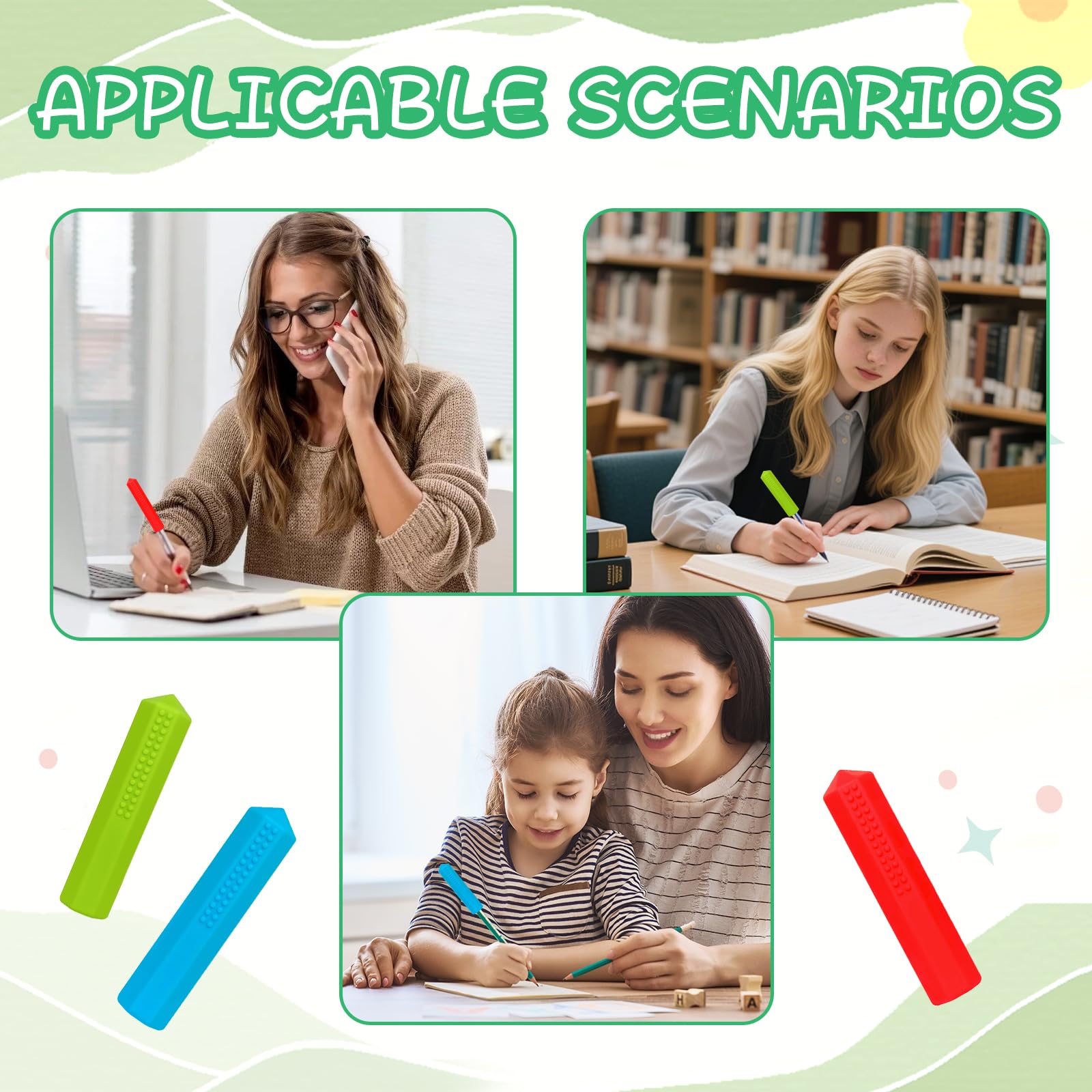 Embout de Crayon à Machouiller Sensoriel en Silicone pour Enfants Autisme TDAH - Lot de 3 Pièces