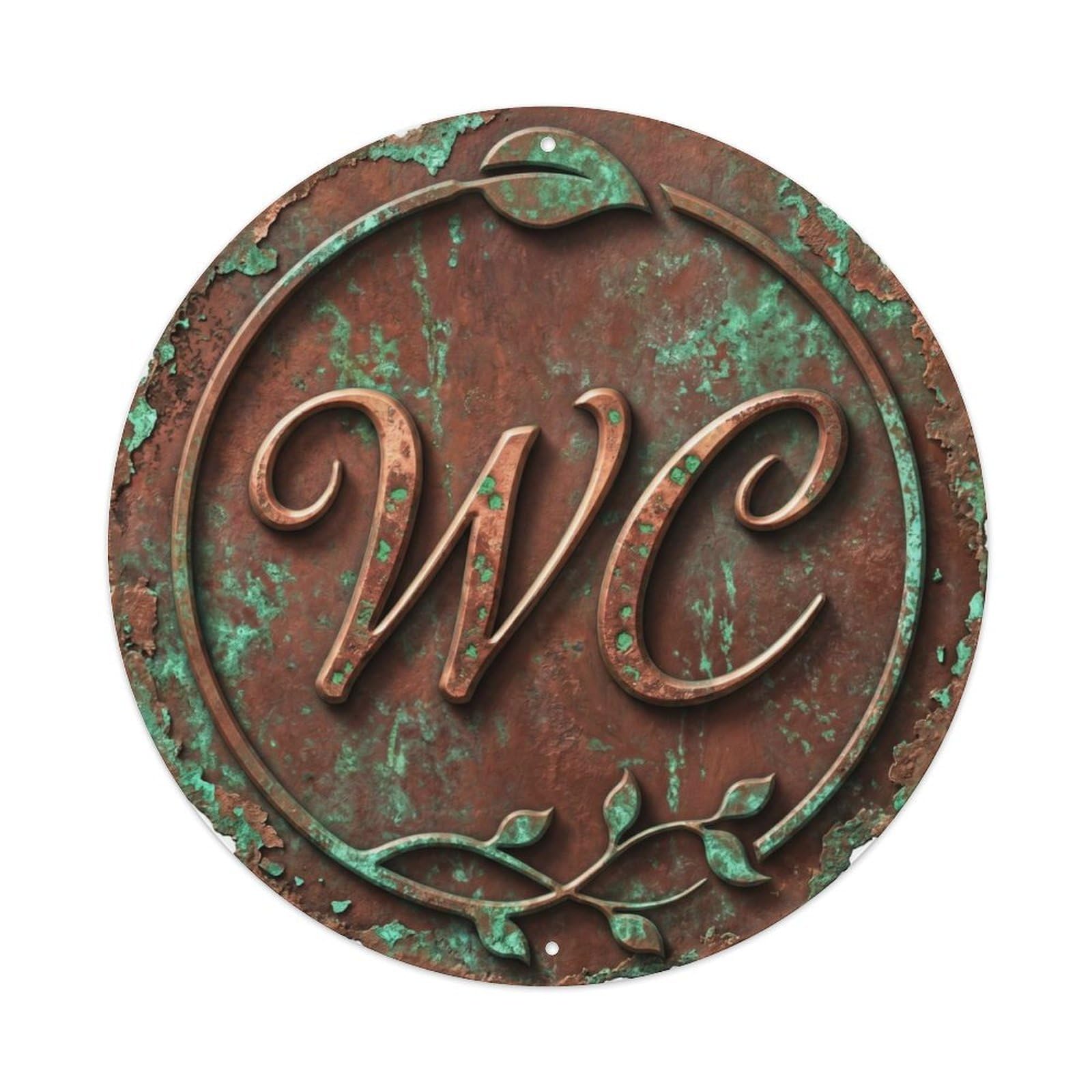 Toilet （WC） Oxidized Copper Aged Ornament Metal Tin Sign Plaque Wall Decor for Cafe, Club Bar, Office, Home Garden Round Metal Poster 8x8Inch