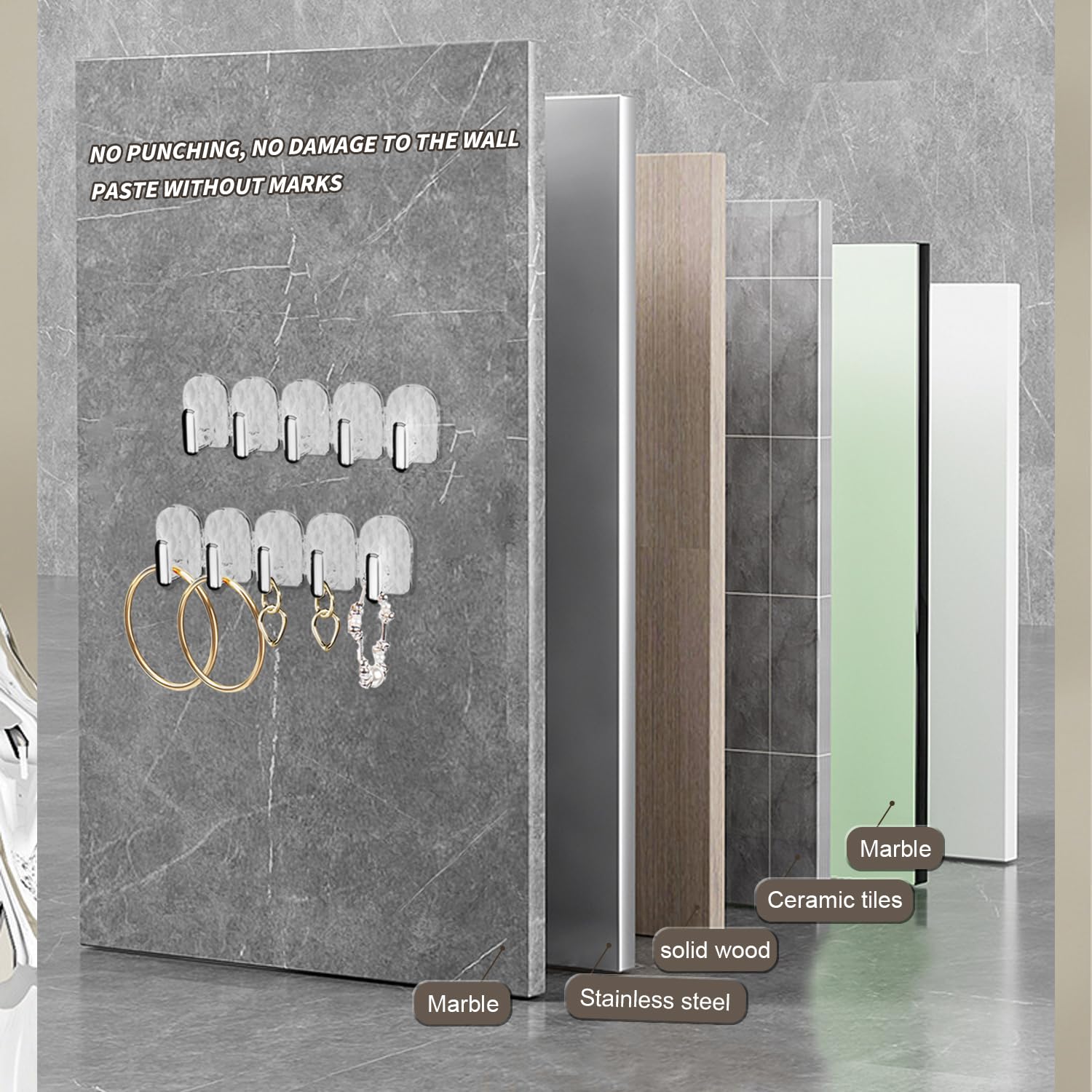 Portaoggetti Appendere Porta Collane, Orecchini Organizer Adesivi Porta Anelli Espositore con 15 Gancetti per Appendi Gioielli Braccialetti Anelli Armadio Muro