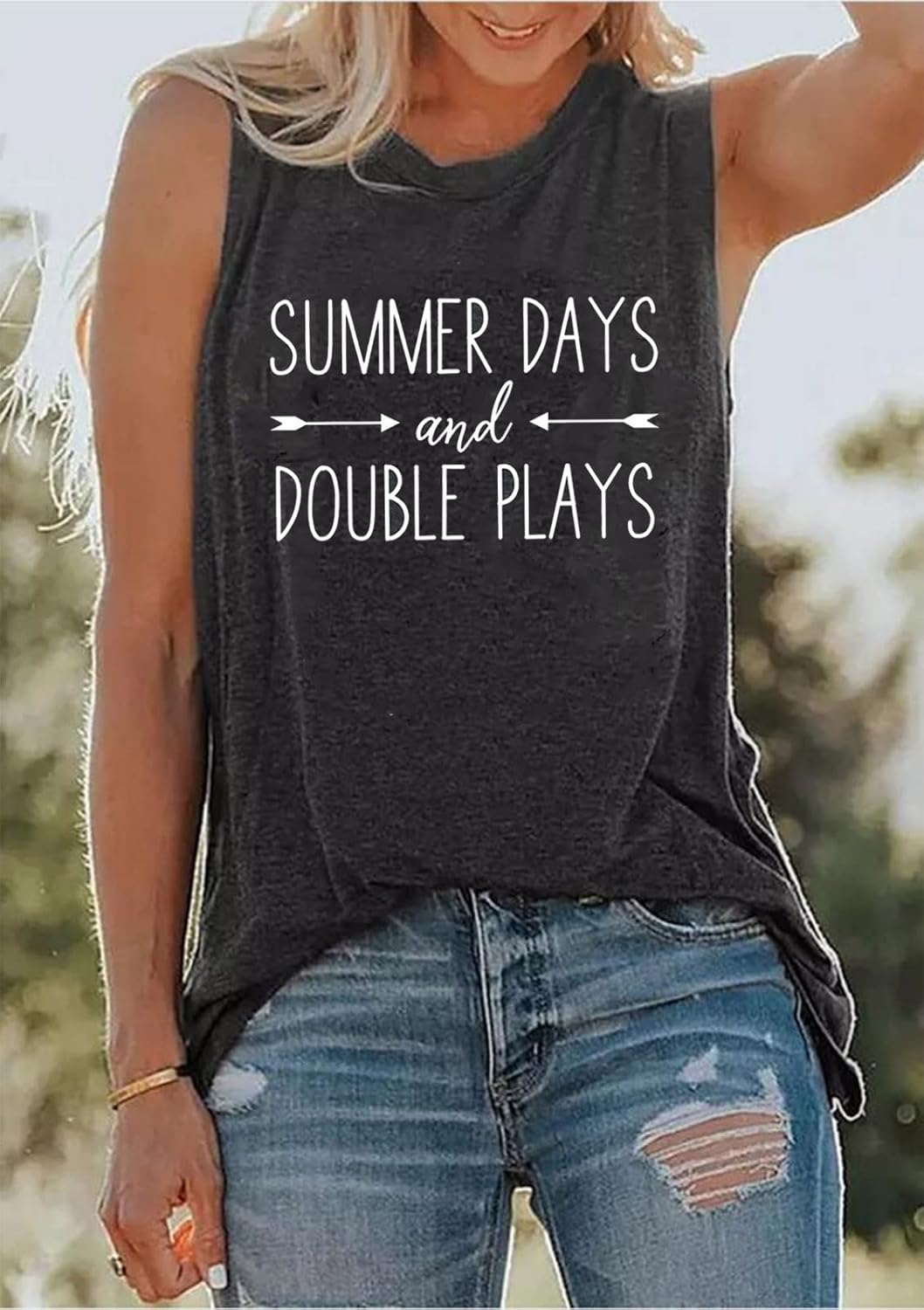 Summer Days and Double Plays Tank Tops Women Funny Baseball Shirt Casual Sleeveless Softball Muscle Tank Vest - Image 2