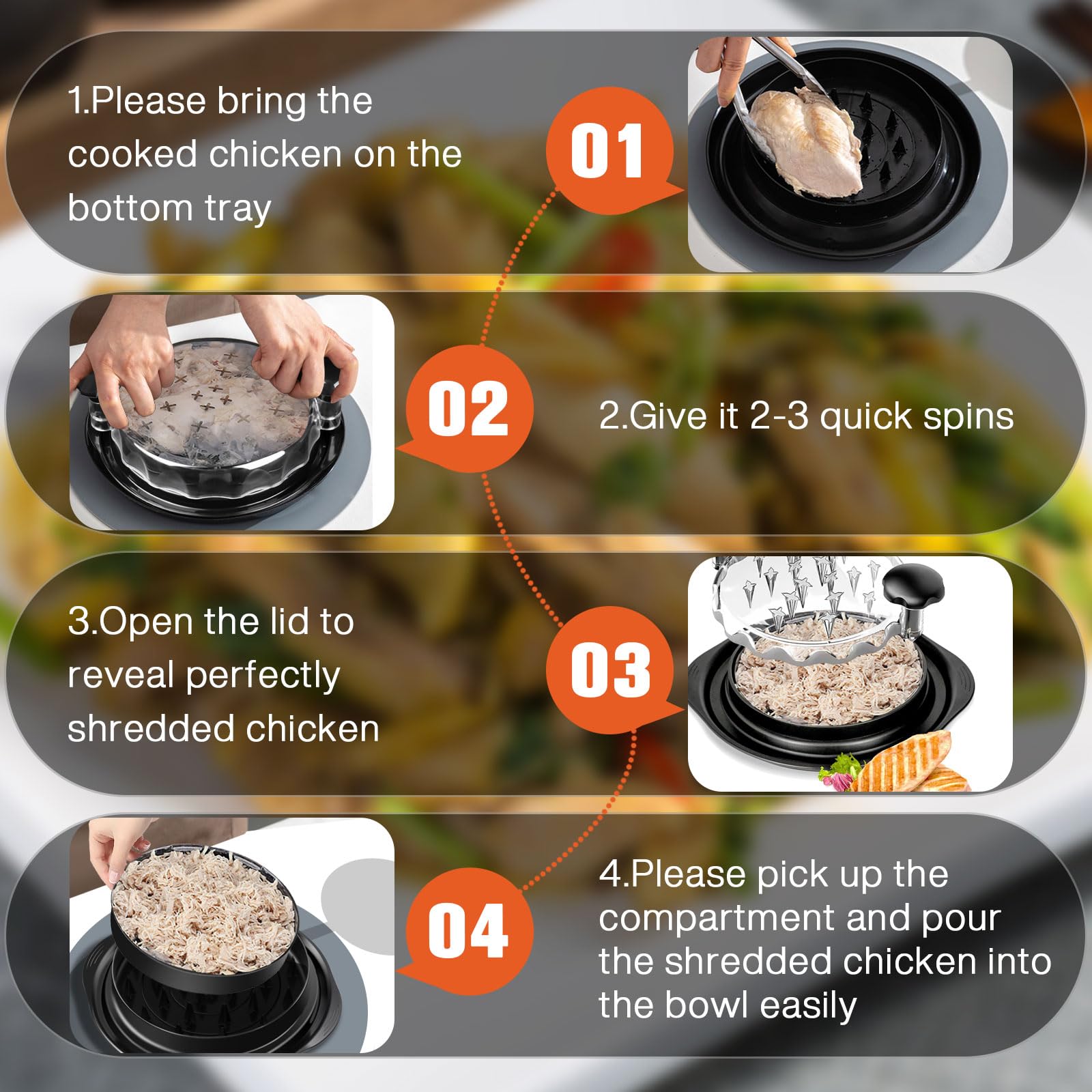 Chicken Shredder,Visible Chicken Shredder Tool Twist with Separate Plate,Large Meat Shredder Tool,Ergonomic Handle,Cleaning Brush,Dishwasher Safe,Heat Resistant,Anti-Slip,BPA Free