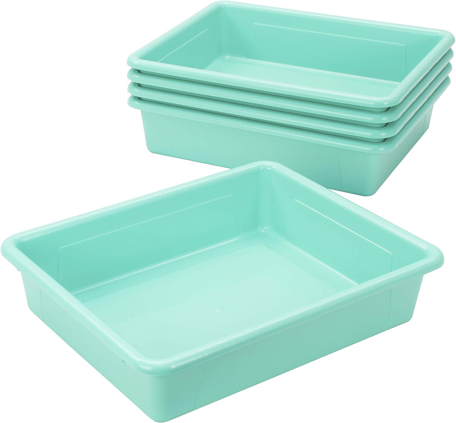 Storex Letter Size Flat Storage Tray – Organizer Bin with Non-Snap Lid for Classroom, Office and Home, Teal, 5-Pack (62541U05C)