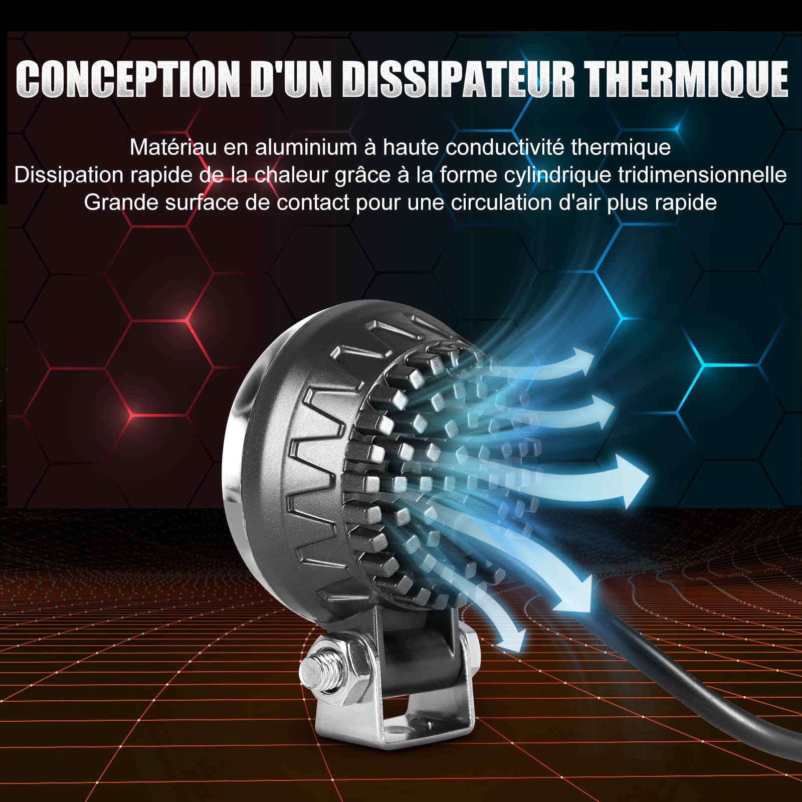 Dinfu LED ronde rouge Chariot élévateur à fourche Eclairage de l'entrepôt Feux latéraux du chariot élévateur Phares d'avertissement 30W DC 12-110V forklift