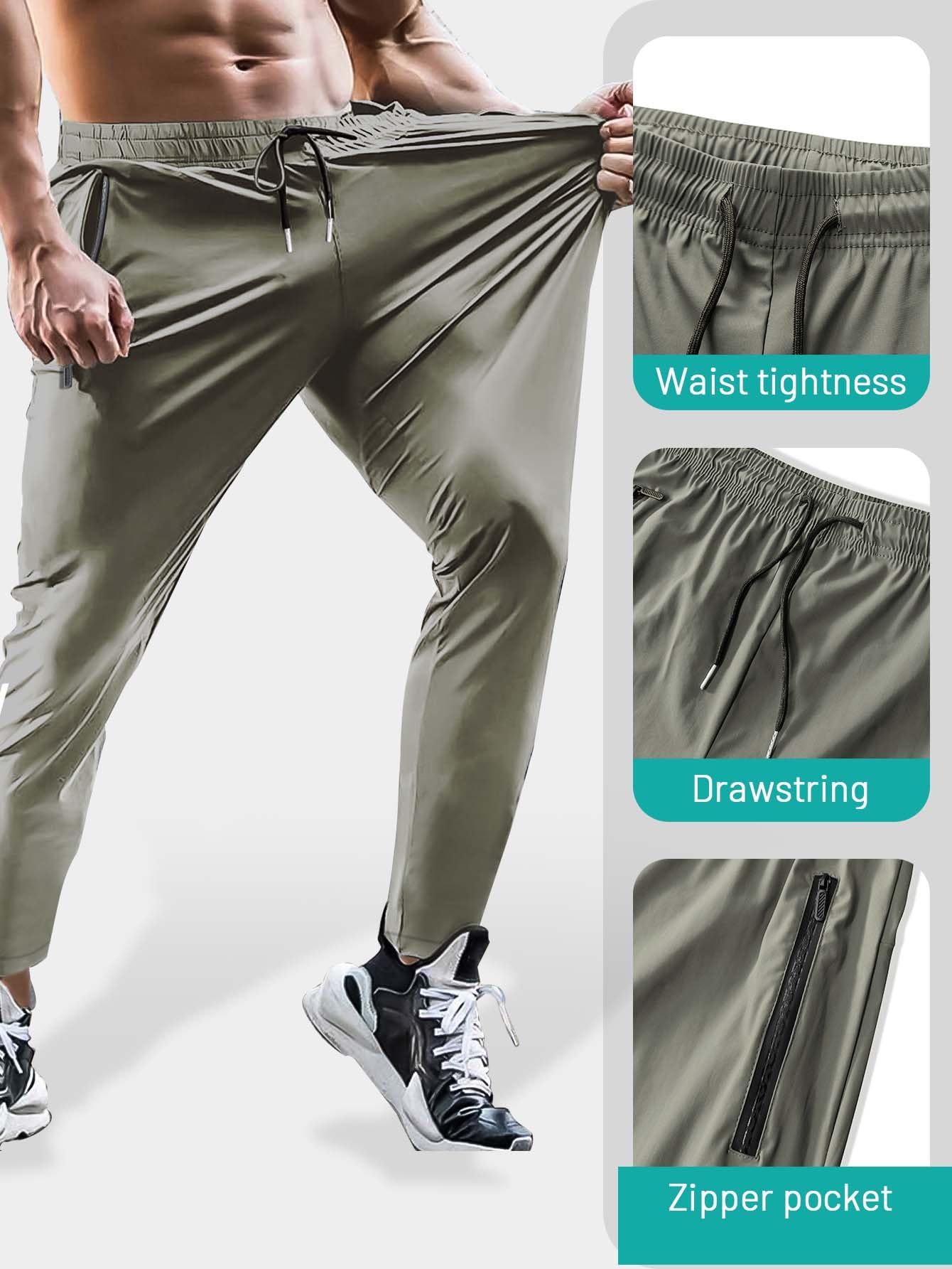 Hidkat Pantalones de senderismo para hombre, de secado rápido, ligeros, pantalones de pesca al aire libre, resistentes al agua, con bolsillos con cremallera