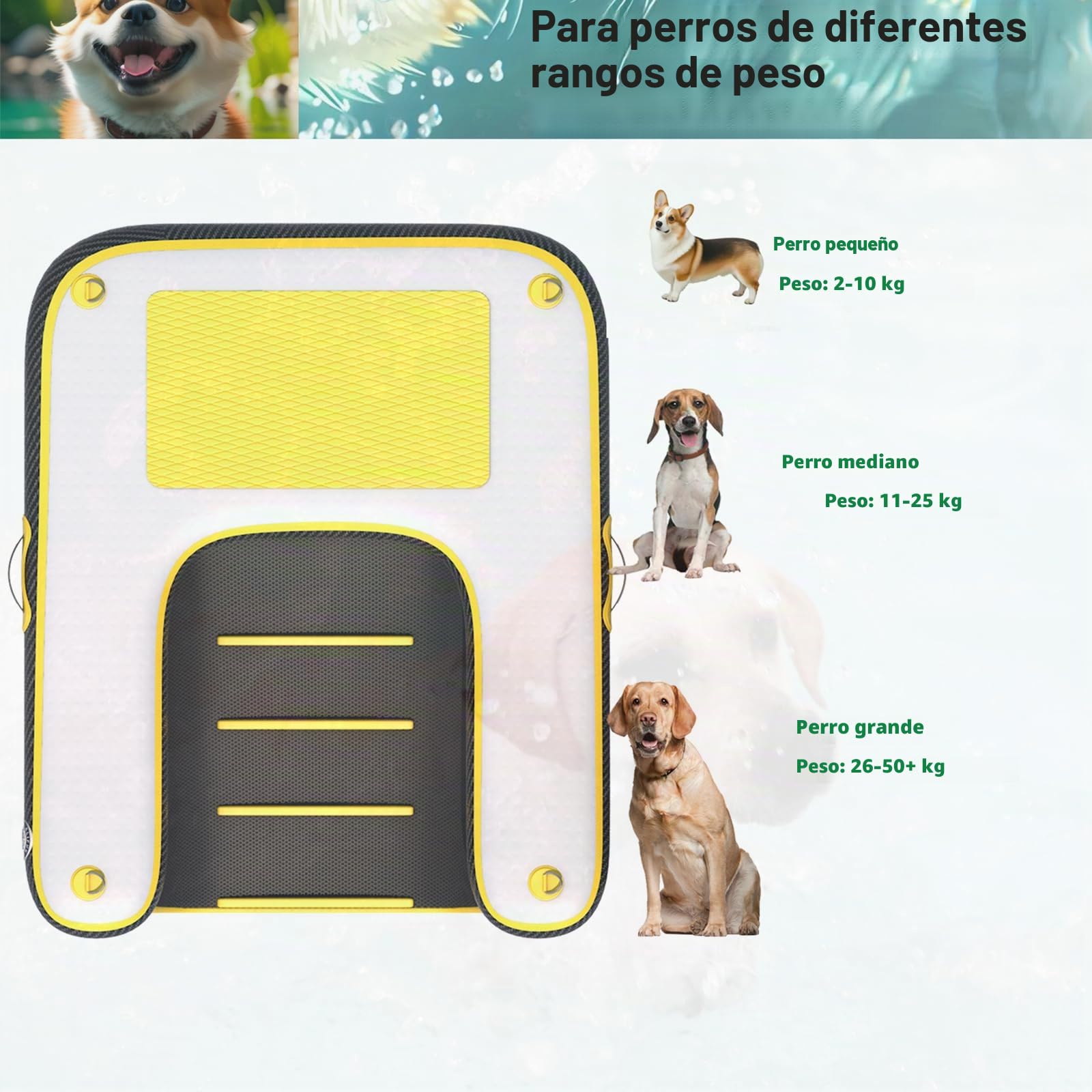 HEYLIFE Rampa inflable para perros Muelle flotante Balsa de agua Escalera para piscina Hasta 100 kg Amarillo 122 cm x 91 cm x 10 cm