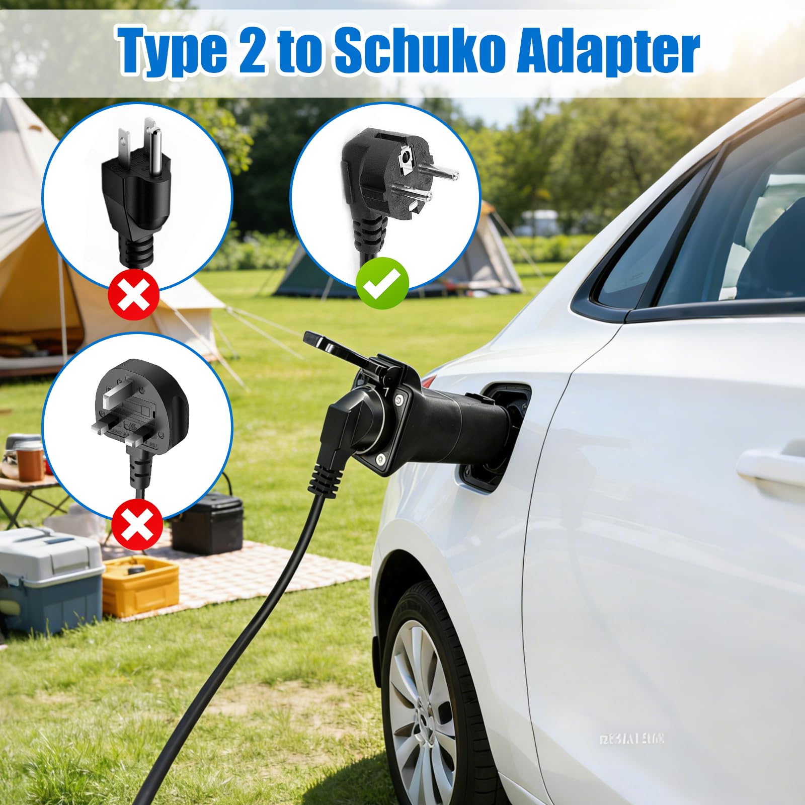 Adaptateur Type 2 vers Schuko, 3,5 KW 16A 220V Adaptateur de Station de Recharge Type 2 avec Lumière, Adaptateur V2L pour MG EV, Adaptateur de Recharge Compatible avec MG4, MG5, MG ZS, MG Marvel R