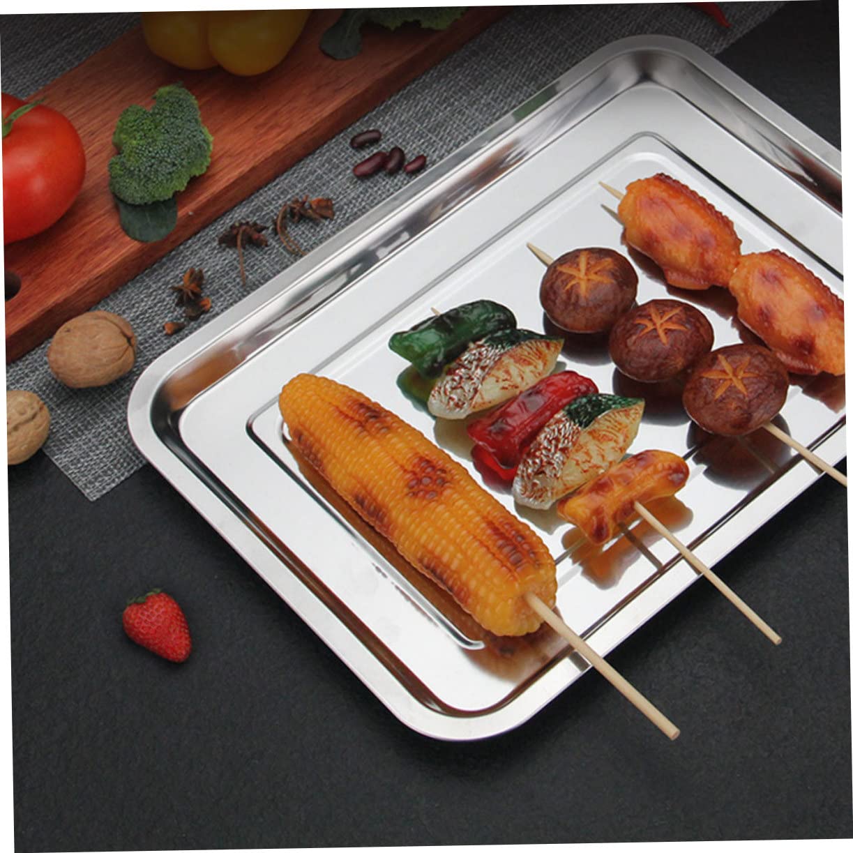 10 Pezzi Vassoio Piatti Per Antipasti Set Di Piatti Per Bambini Grandi Piatti Campeggio Per Barbecue, Snack, Cibo Merenda Acciaio Inossidabile Piastra Grill Piatto Fondo Banchetto