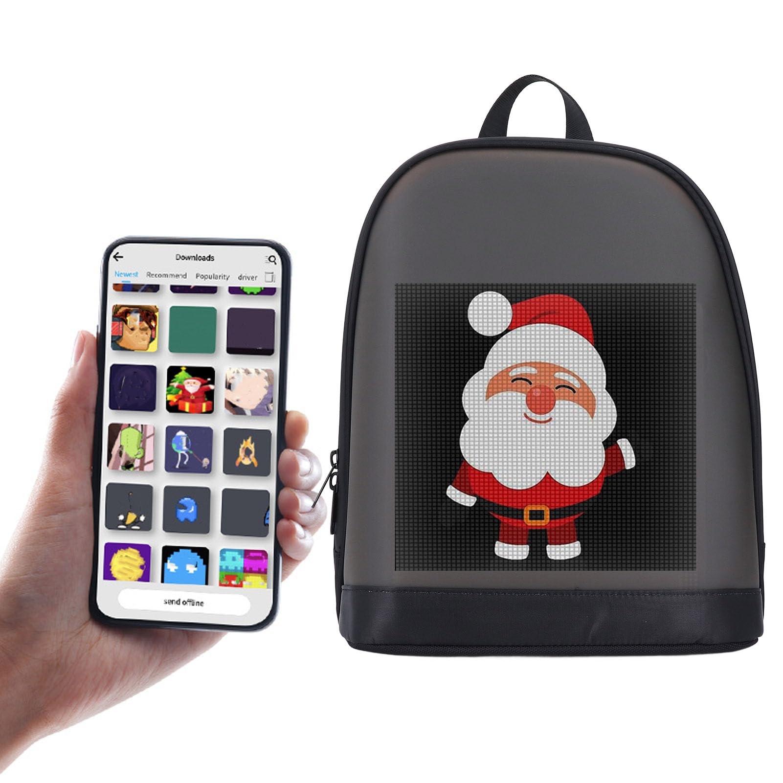Asixxsix Zaino a LED, Zaino Viaggio con Display a Colori con Schermo a Colori 64x64, Visualizza Testi, Animazioni, Immagini, Zaino a LED Programmabile Alla Moda Fai-da-te per Esterni