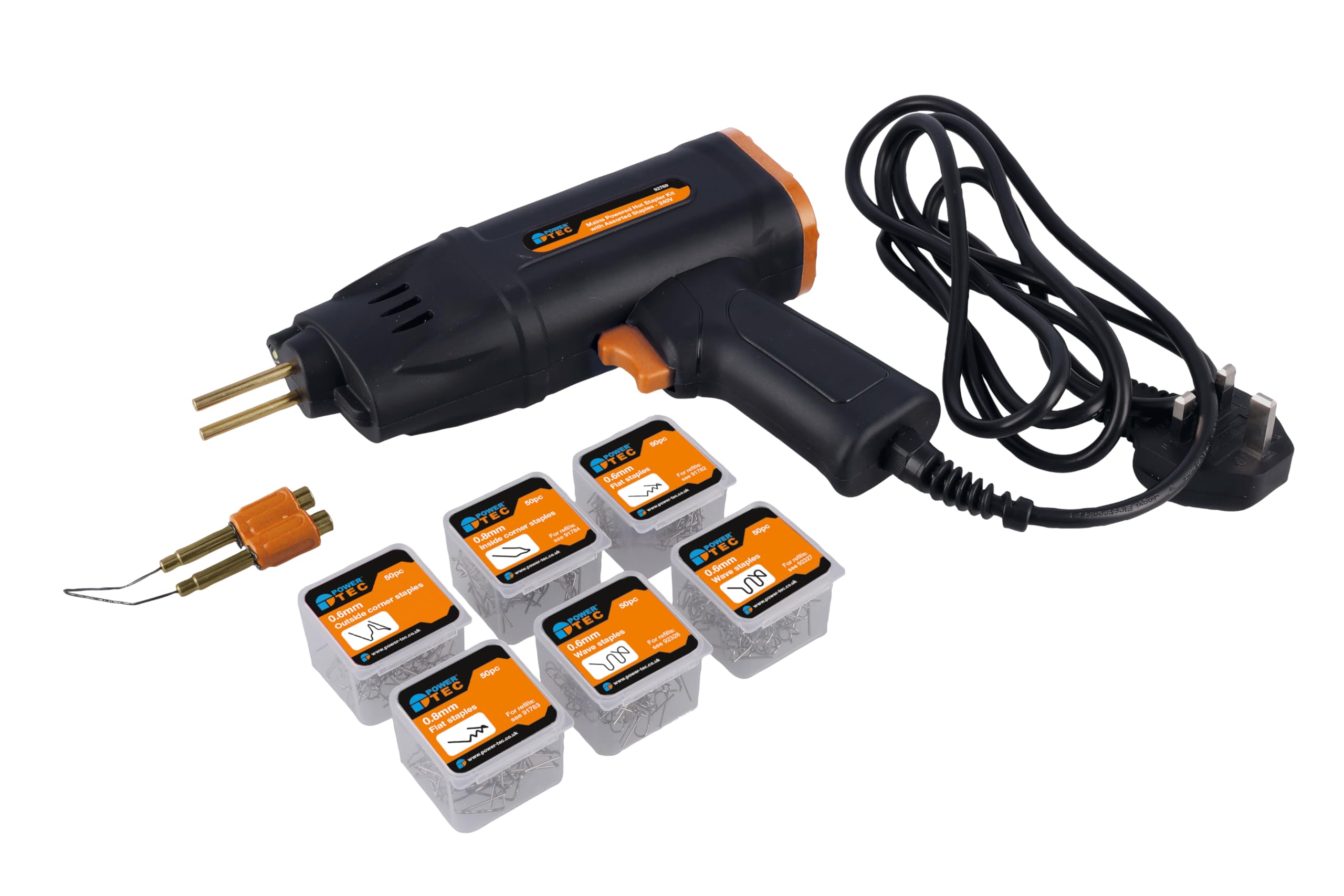 PowerTec 92769 Mains Powered Hot Stapler Kit with Assorted Staples - 240V