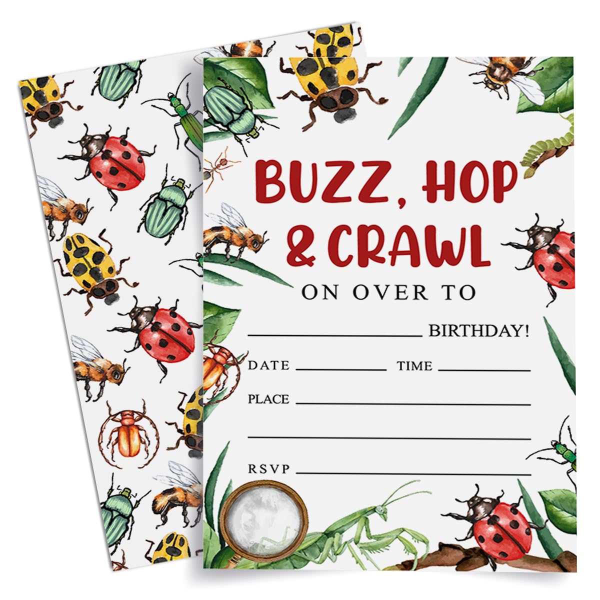 Weifuju Bug Birthday Party Invitations for Boys, Insect Birthday Invite Cards, 20 Invites with Envelopes (4"x6")