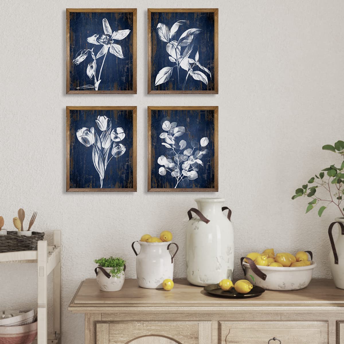 Amazon.com: Rustic Navy Blue Botanical Wall Art - Vintage Flower