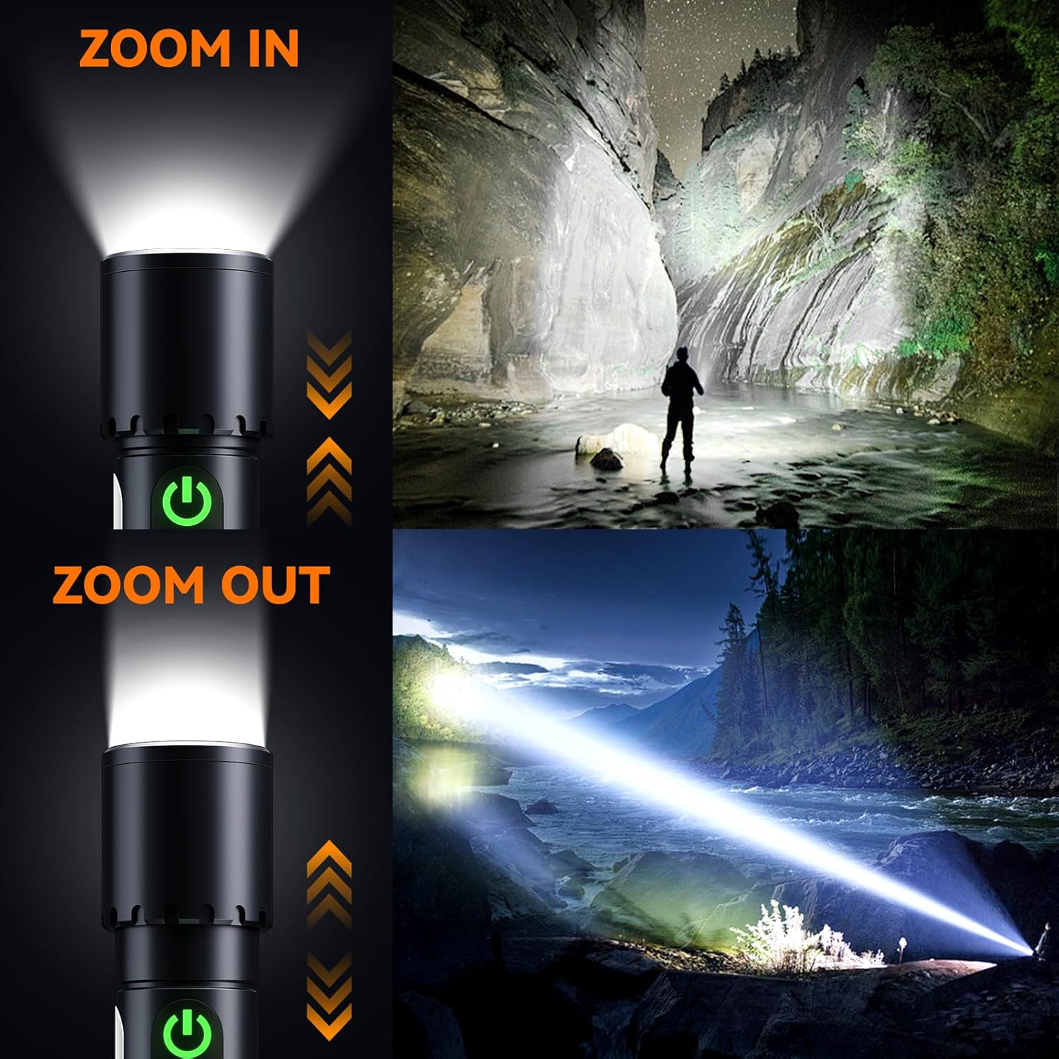 Magnetic Flashligh Magnetic Rechargeable Flashlights, 5000mAh High Lumens LED Flash Light with 9 Modes & COB Side Light, Zoomable Waterproof Handheld Flashlight for Camping, Emergencies, Car Repair