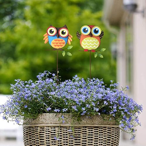 Miniatura 2 de Juego de 2 estacas de metal con diseño de atracción, decoración de búho para interiores y exteriores, decoración de búho para patio, césped, jardín,