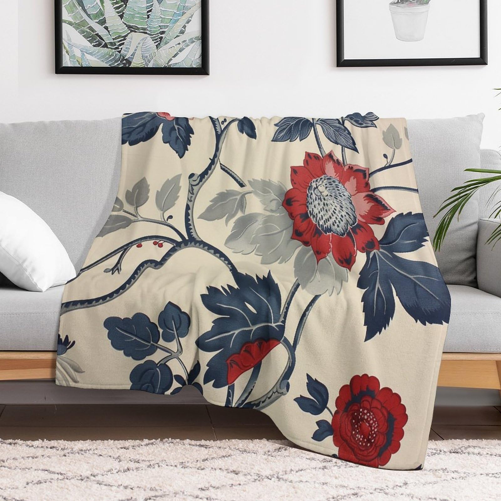 Amazon.com: Red White and Blue Floral Blanket Modern Geometry