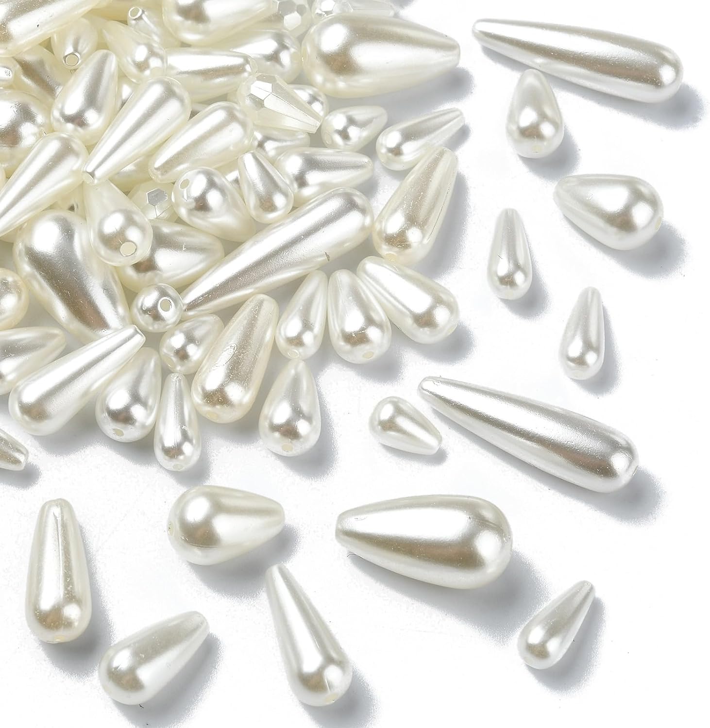 LiQunSweet 189 pcs 10 Styles Teardrop Shaped ABS Plastic Beads Imitation Pearl Shell White Drop Shaped Beads for DIY Jewelry Bracelet Necklace Crafts Bulk - Image 8