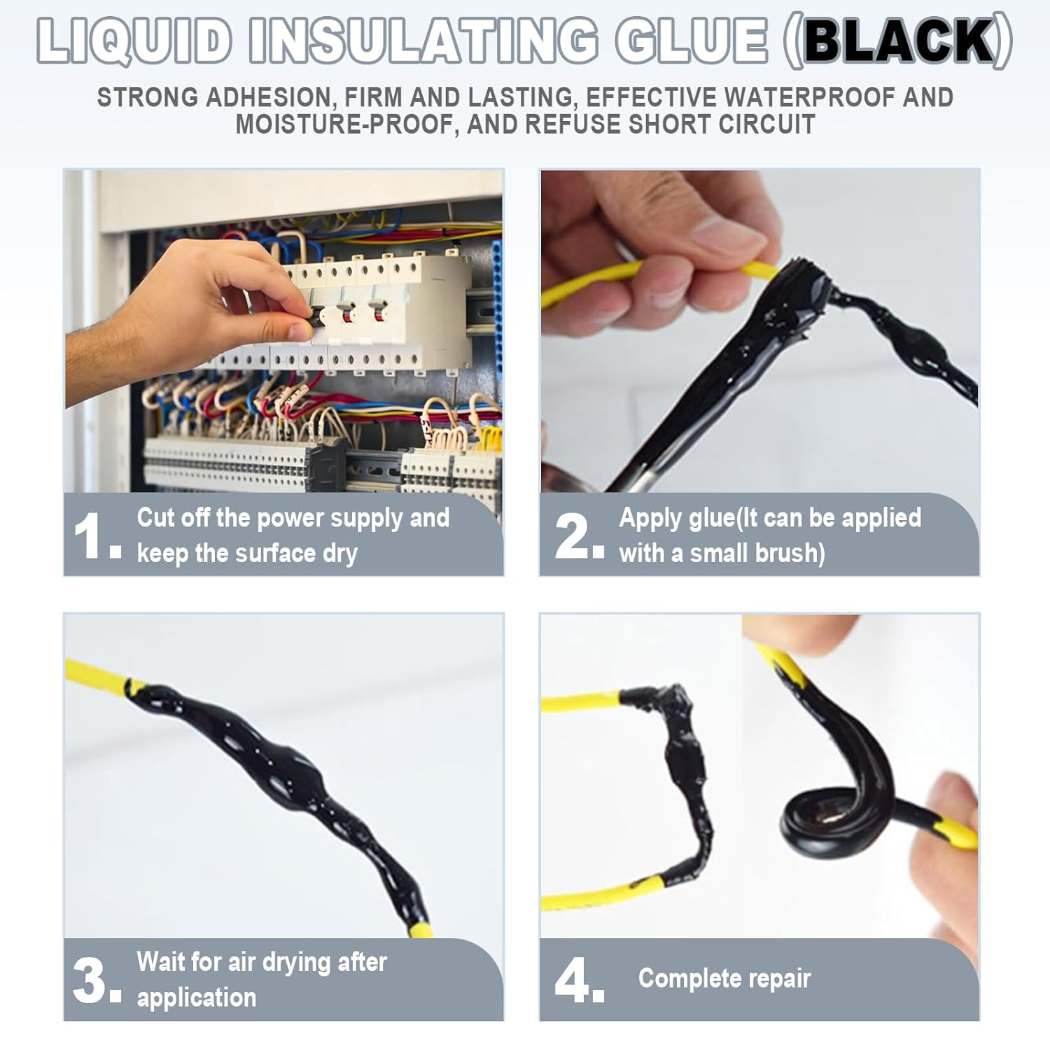 Black Liquid Electrical Tape, 125ml Quick Cure Insulating Electrical Glue, Brush-Top Waterproof Liquid Tape for Home/Automotive/Electric