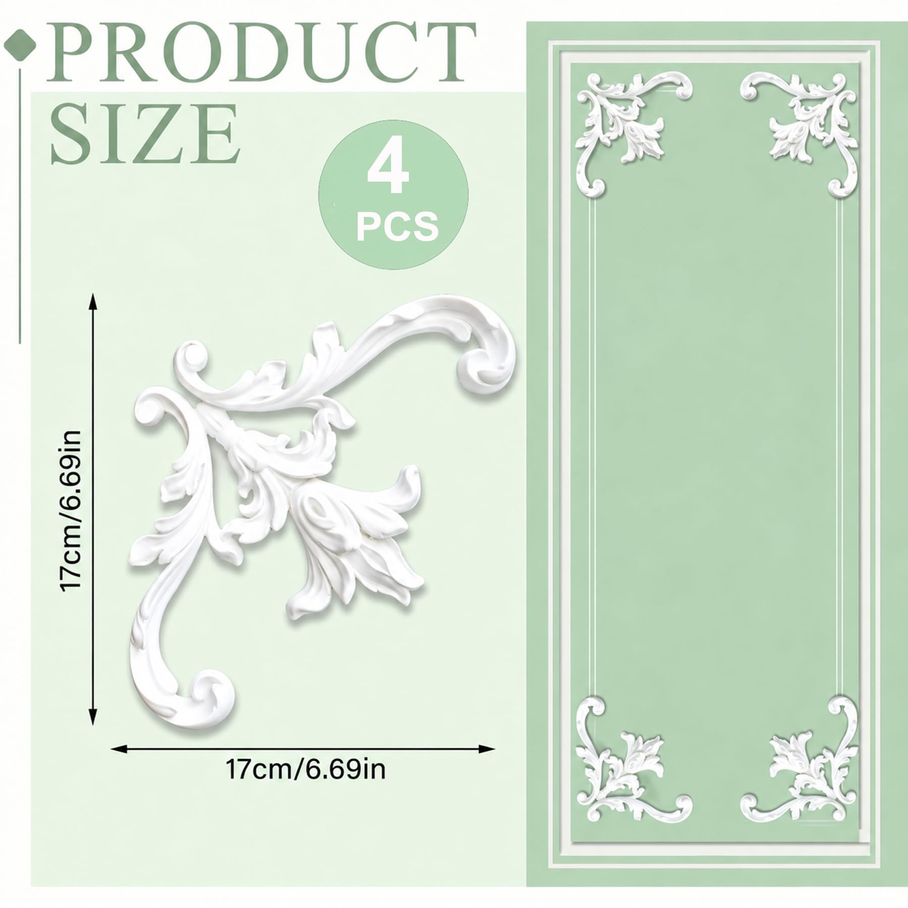 4 PCS Angolari Decorativi per Pareti E Soffitti in PU Modanature Angolari 3D con Decorazioni Floreali Profili Decorativi Verniciabili per Cornici E Angoli Elegante Finitura