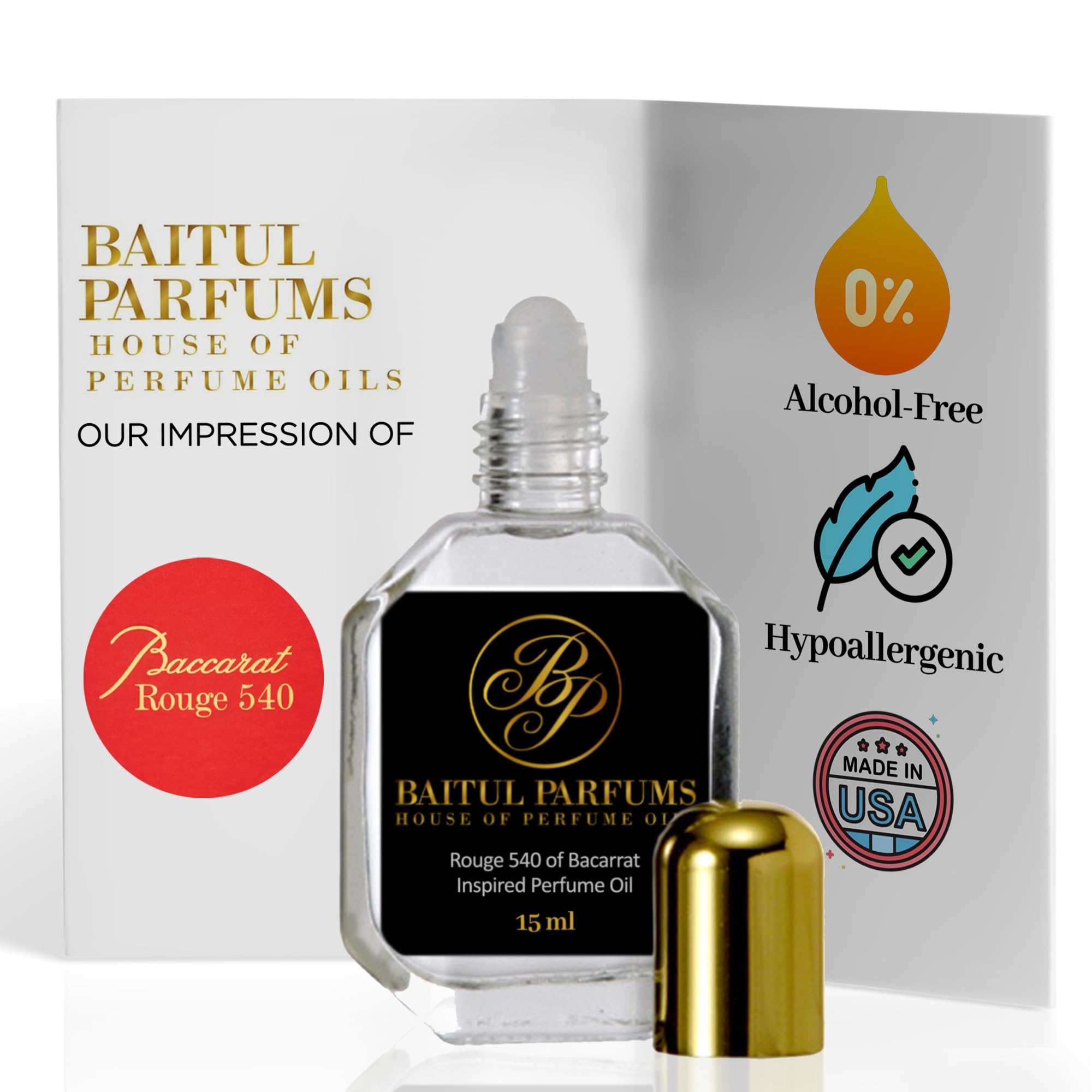 ASMARKET B Rouge 540 Fragrance Perfume Oil Roll On - 15ml, Alcohol-Free Travel Size, Long-Lasting Perfume Oil Roll On - solid perfumes | Mubboo