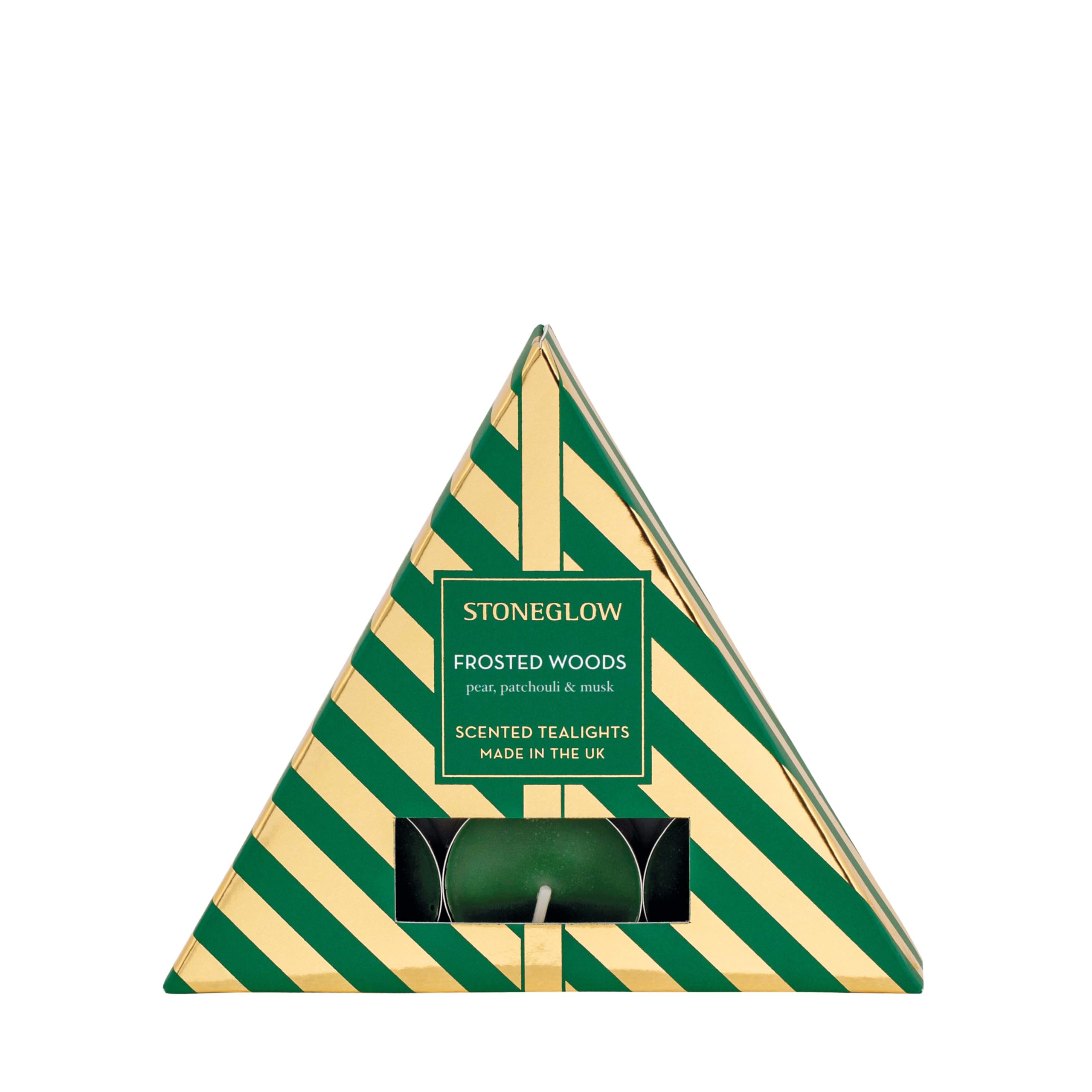 Stoneglow Seasonal Collection - Frosted Woods - Pear, Patchouli & Musk - Fragranced Tealights Green