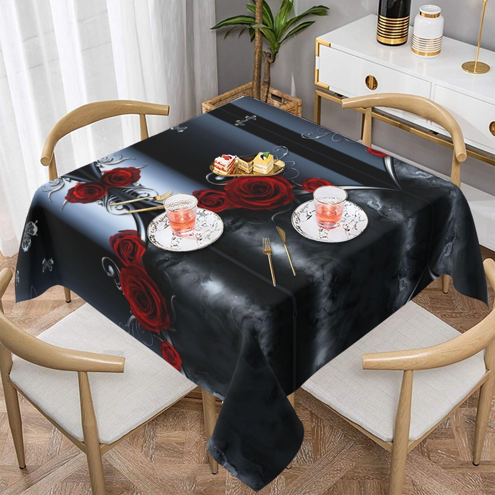 Nappe carrée anti-tache Pretty Roses pour protéger votre table des liquides