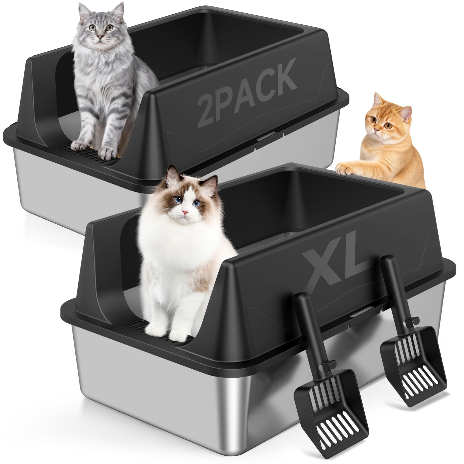 high sided stainless steel litter box open top for multiple cats