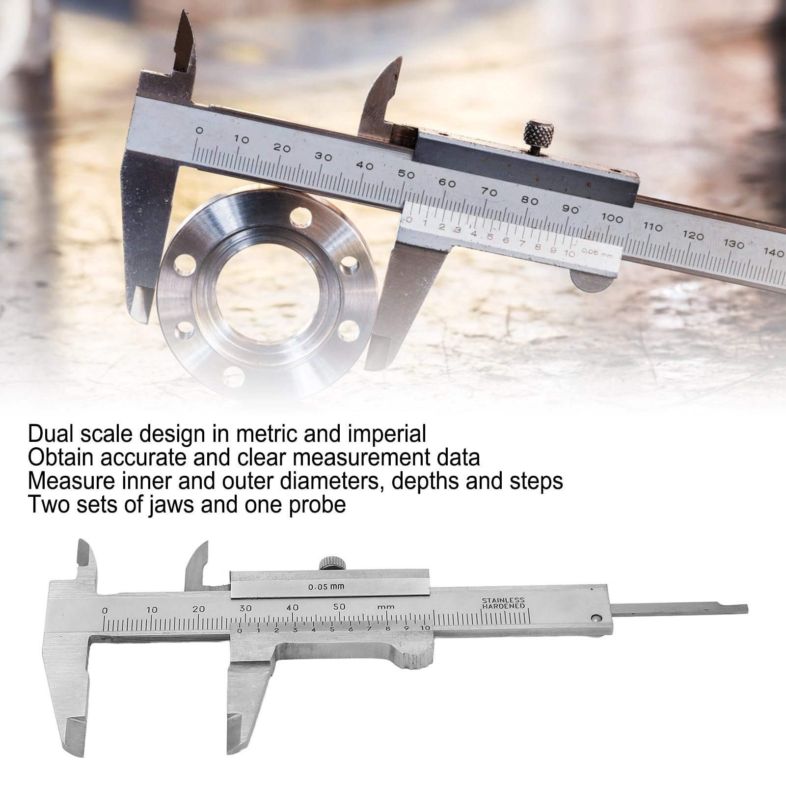 DENASH Calibro a corsoio, strumento di misurazione in acciaio inox da 7,6 cm, micrometro manuale da 0-50 mm, con custodia per utensili meccanici