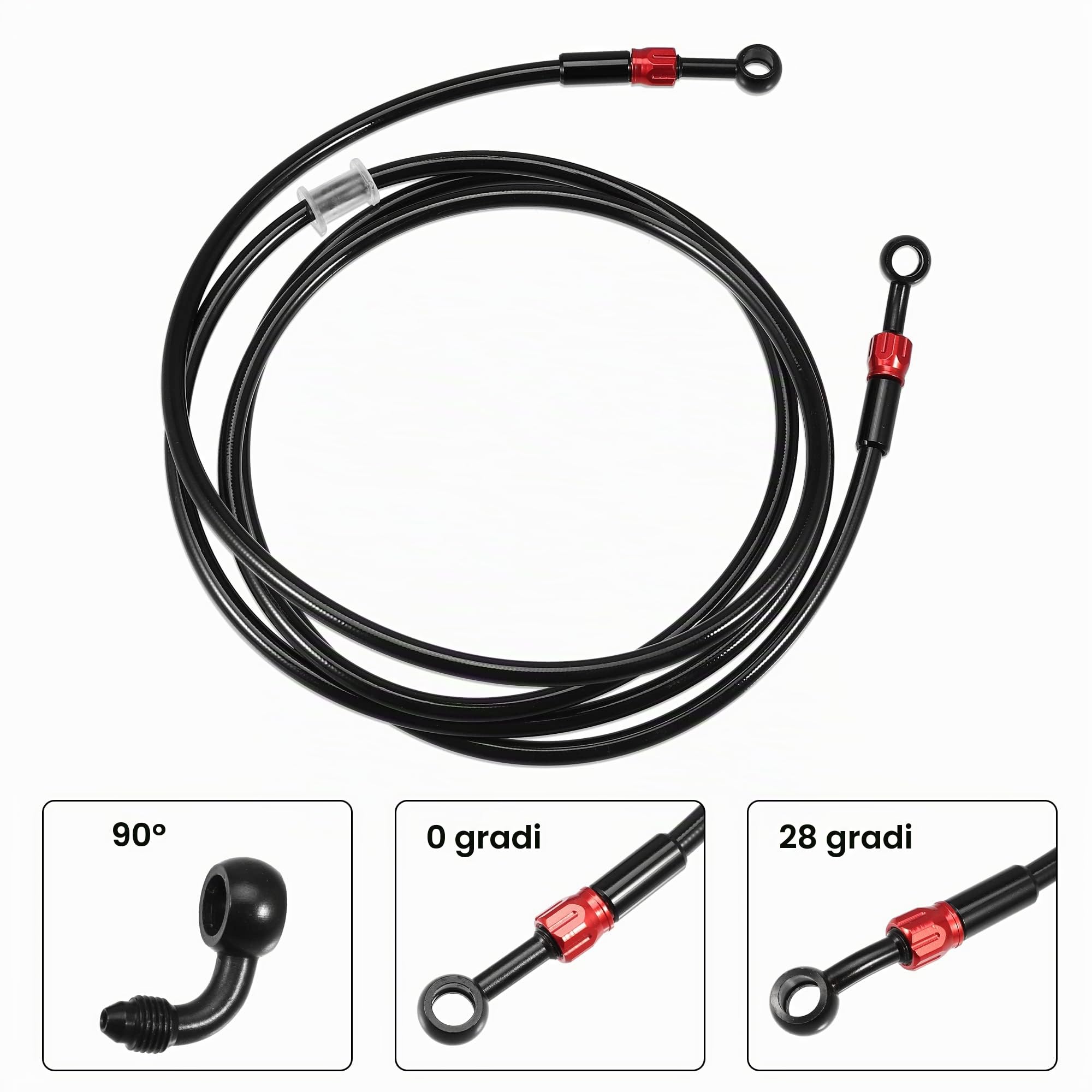 A ABSOPRO Tubo Freno Moto Nero 1 Set AN3 28 90 Gradi 240cm