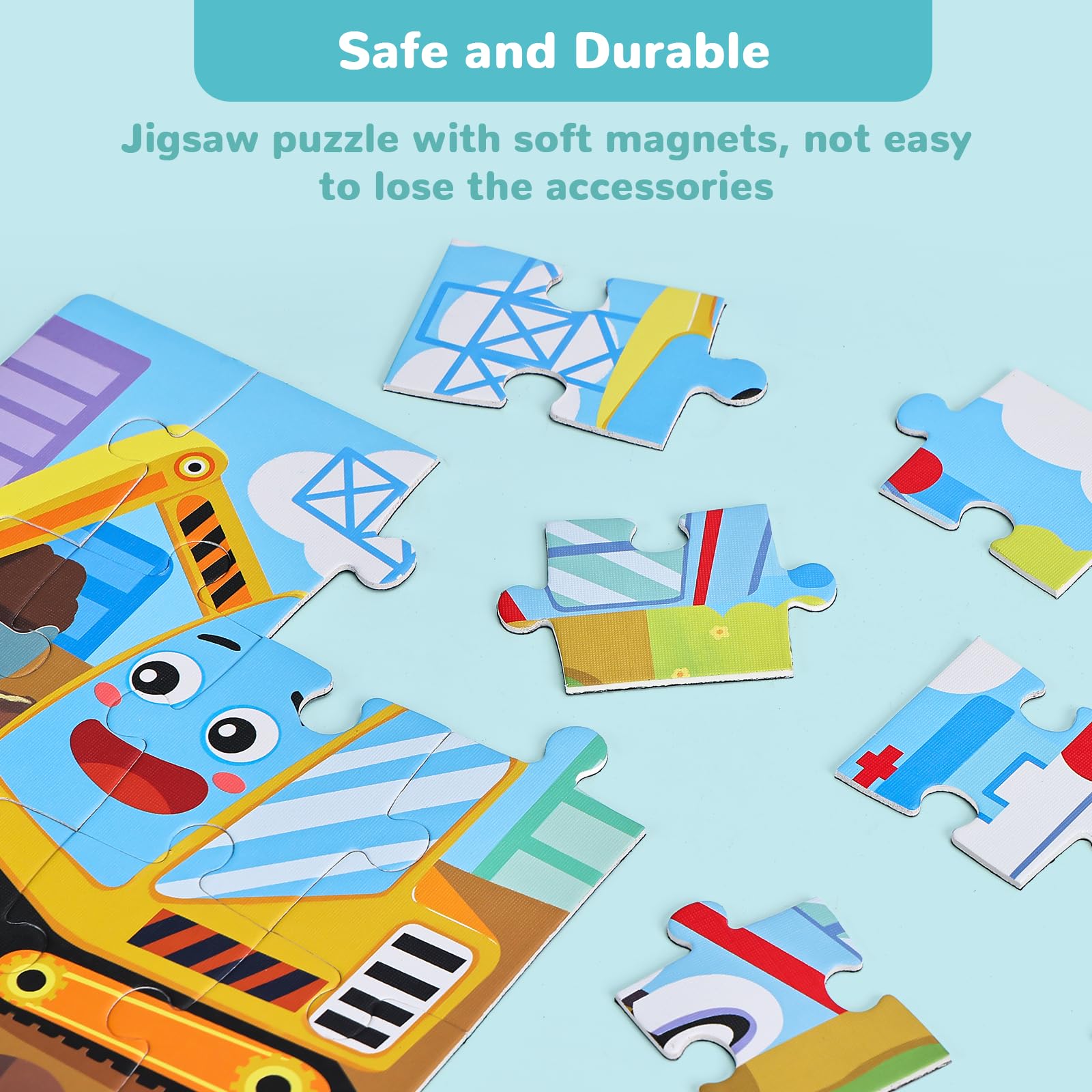 BBLIKE Puzzle magnetico per bambini 3+, 73 pezzi, 4 in 1, Veicoli speciali, Giochi da viaggio, Educativo