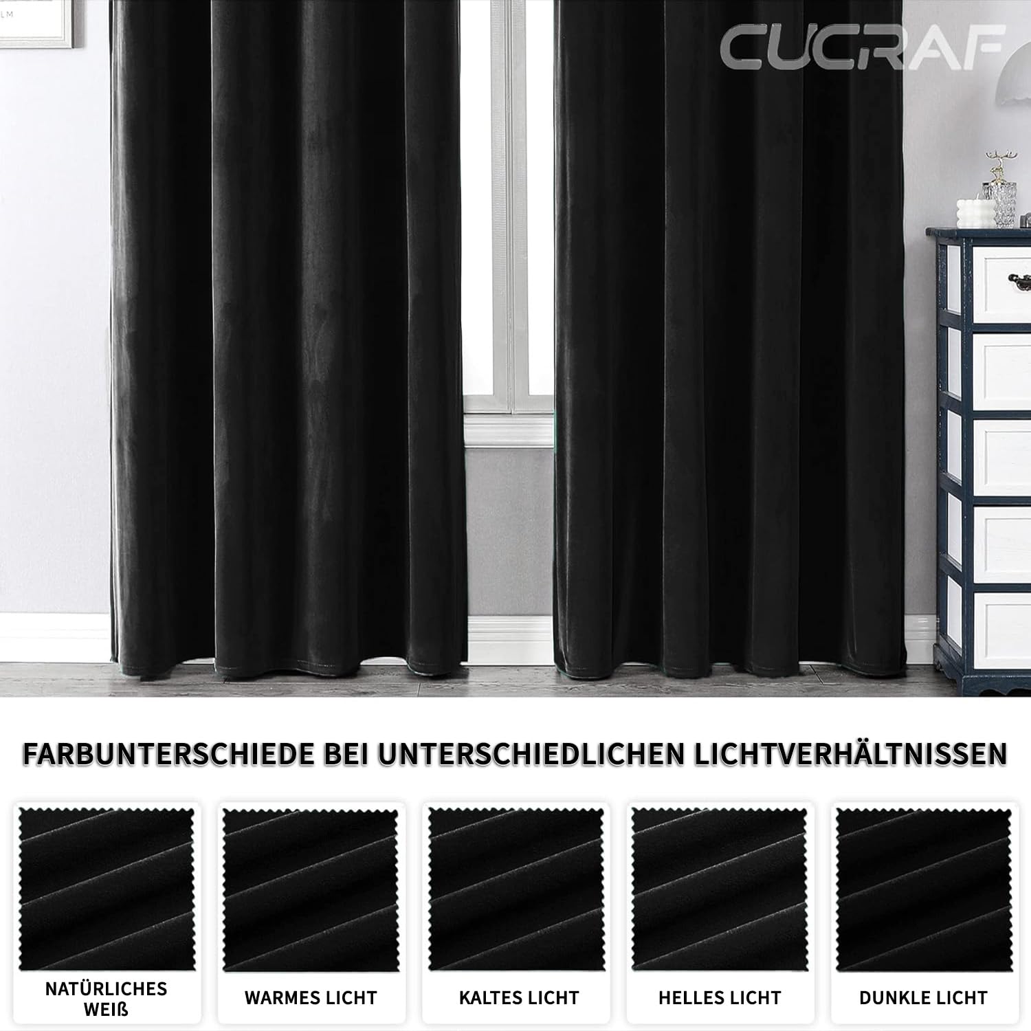 CUCRAF Lot de 2 rideaux en velours avec œillets - 160 x 140 cm (H x l) - Élégants - Isolation thermique - Isolation acoustique - Doux, protection contre le froid - Pour salon, chambre à coucher