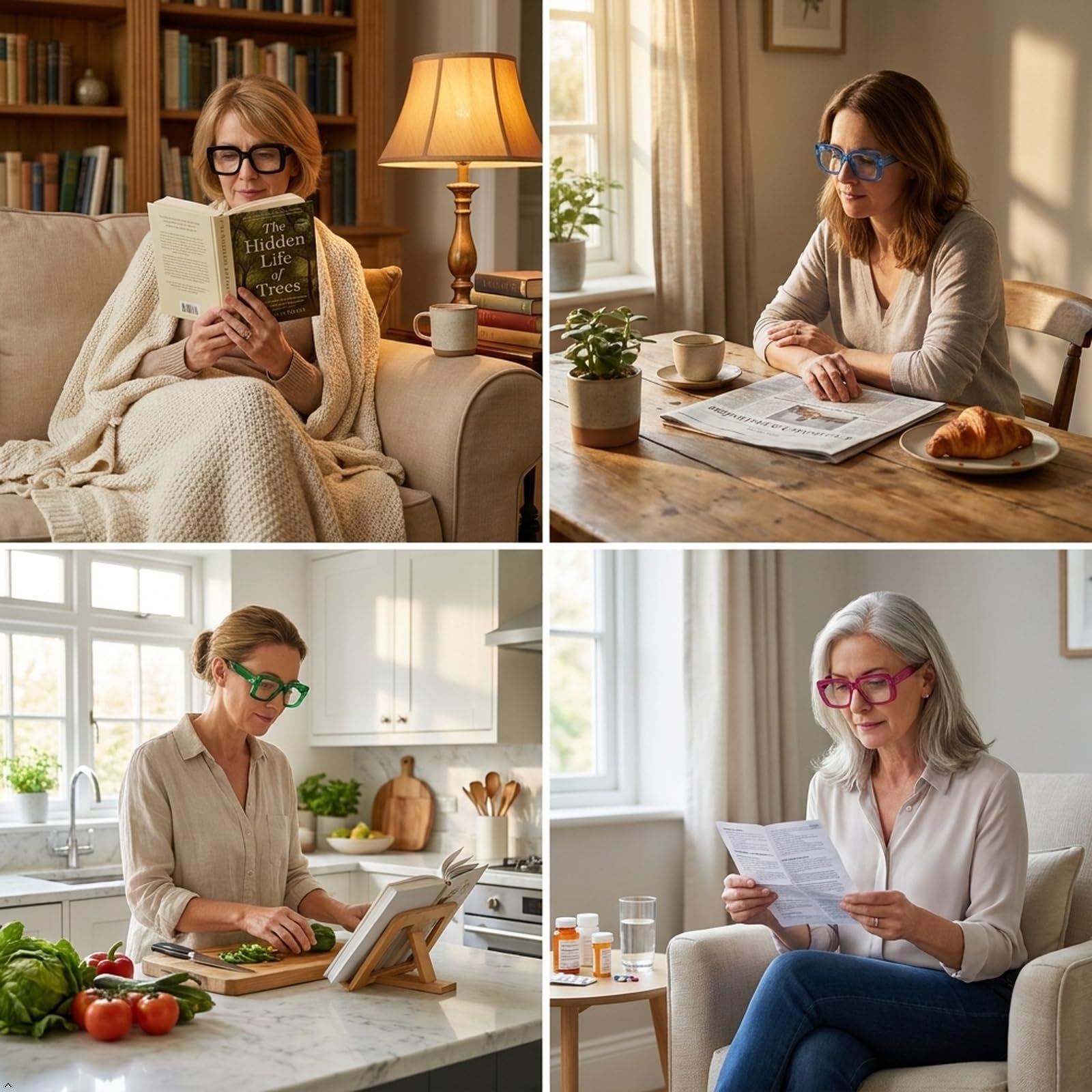 Eyekepper Confezione da 6 occhiali da lettura con filtro luce blu, occhiali da donna, montatura quadrata e lenti grandi, cerniera a molla senza viti e metalli, occhiali UV antiriflesso.