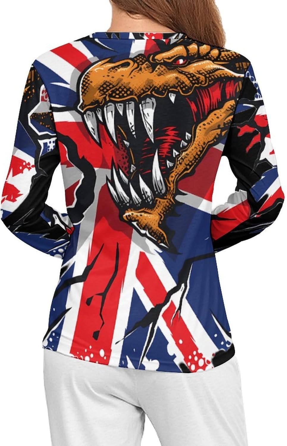 Dragon Grunge England Flag Women's Pajama Top Sleepwear Pajamas Sleep T-Shirt Long Sleeve Shirt Crewneck Tee