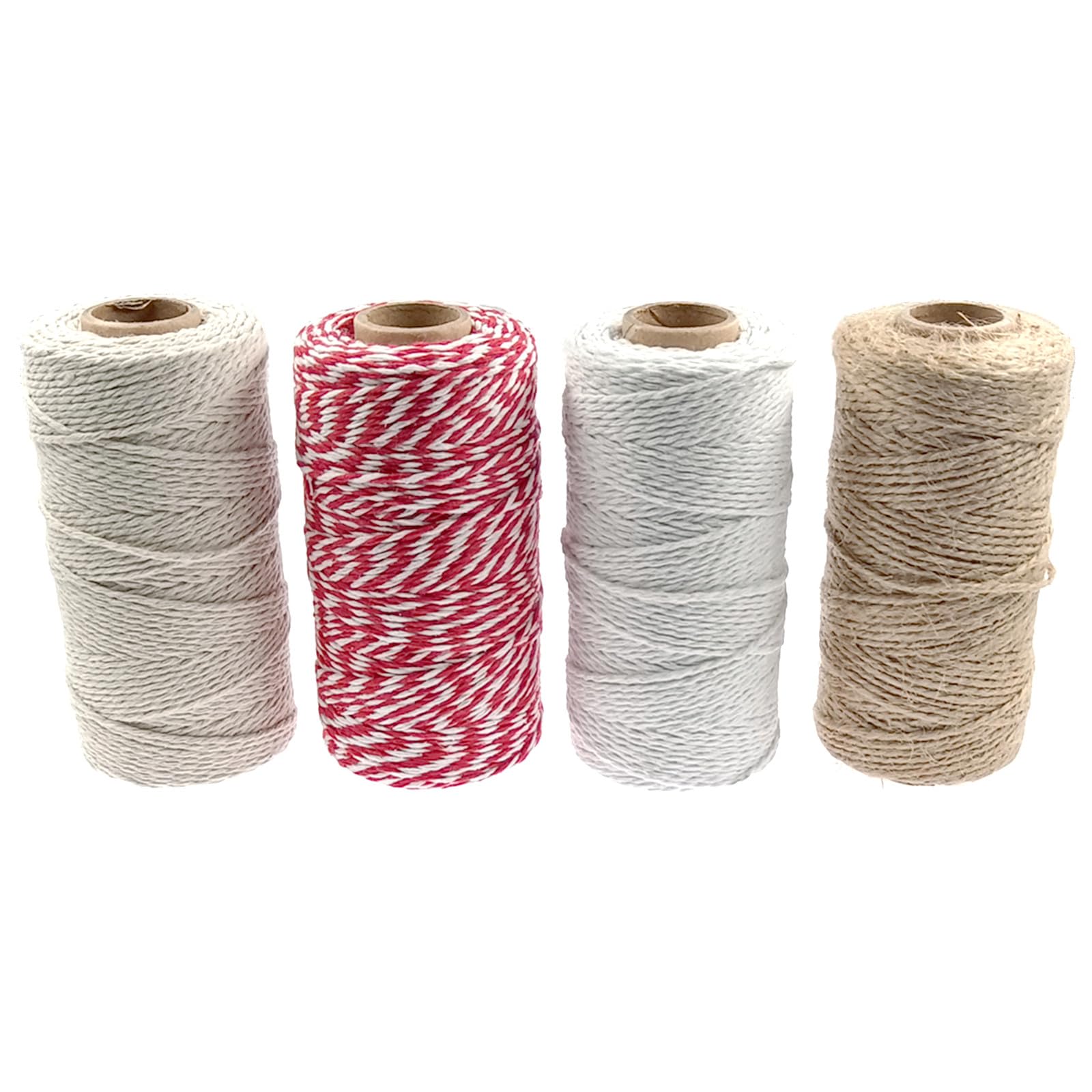 ZHIYE 400M Twine String Set, 2MM Beige Cotton String+2MM Butchers String+ 2MM Red and White Twine+1.5mm Jute Twine for Cooking Tying Meat DIY Gift Decorations Wrapping