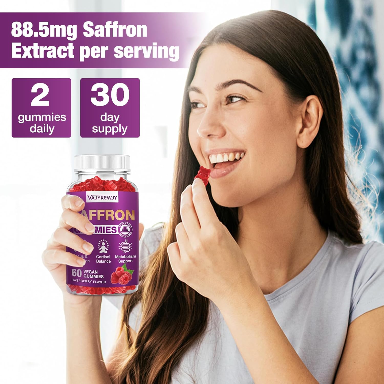Saffron Gummies (88.5 mg) with Magnesium — Enhanced with St. John’s Wort, Rhodiola, Ashwagandha & Vitamins B6, B12, D3 for Mood & Focus Support — 60 Count - Image 6